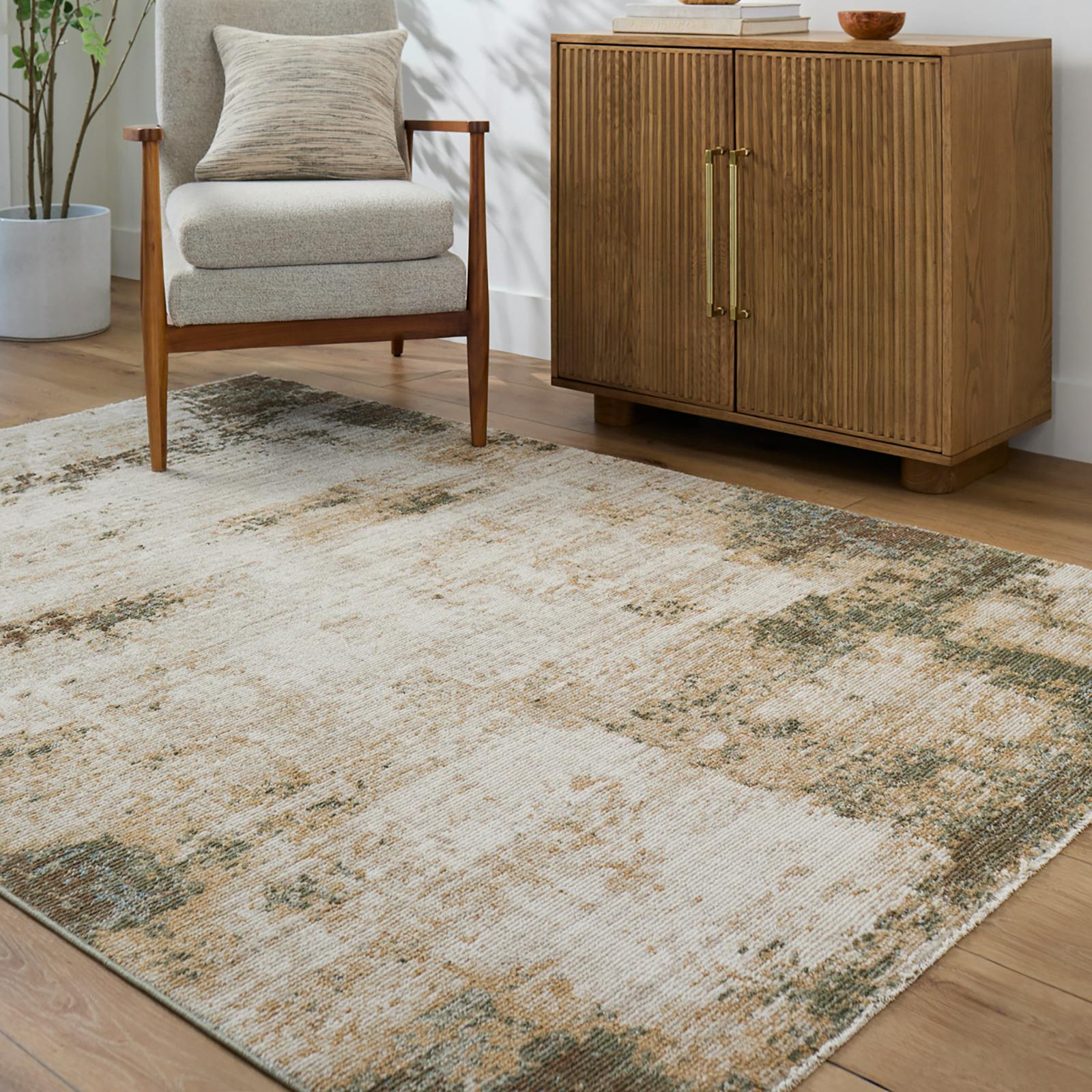 Livabliss Cream/Brown/Green Galey Alix Myrtle Avenue-Abstract Blue Modern Marble Fringe Rug - 200 X 275 Cm