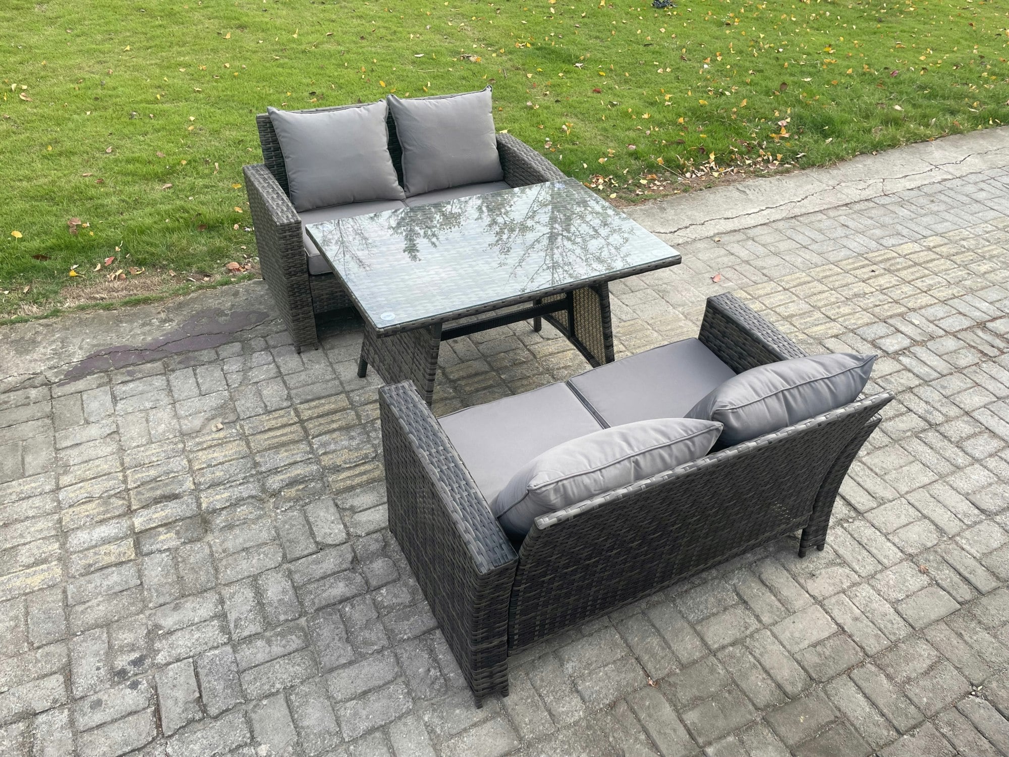 Rackhams Dark/Grey Garden Furniture Sets 3 Pieces Wicker Rattan Furniture Manual Wicker Patio Sofa Patio Conversation Set Mixed