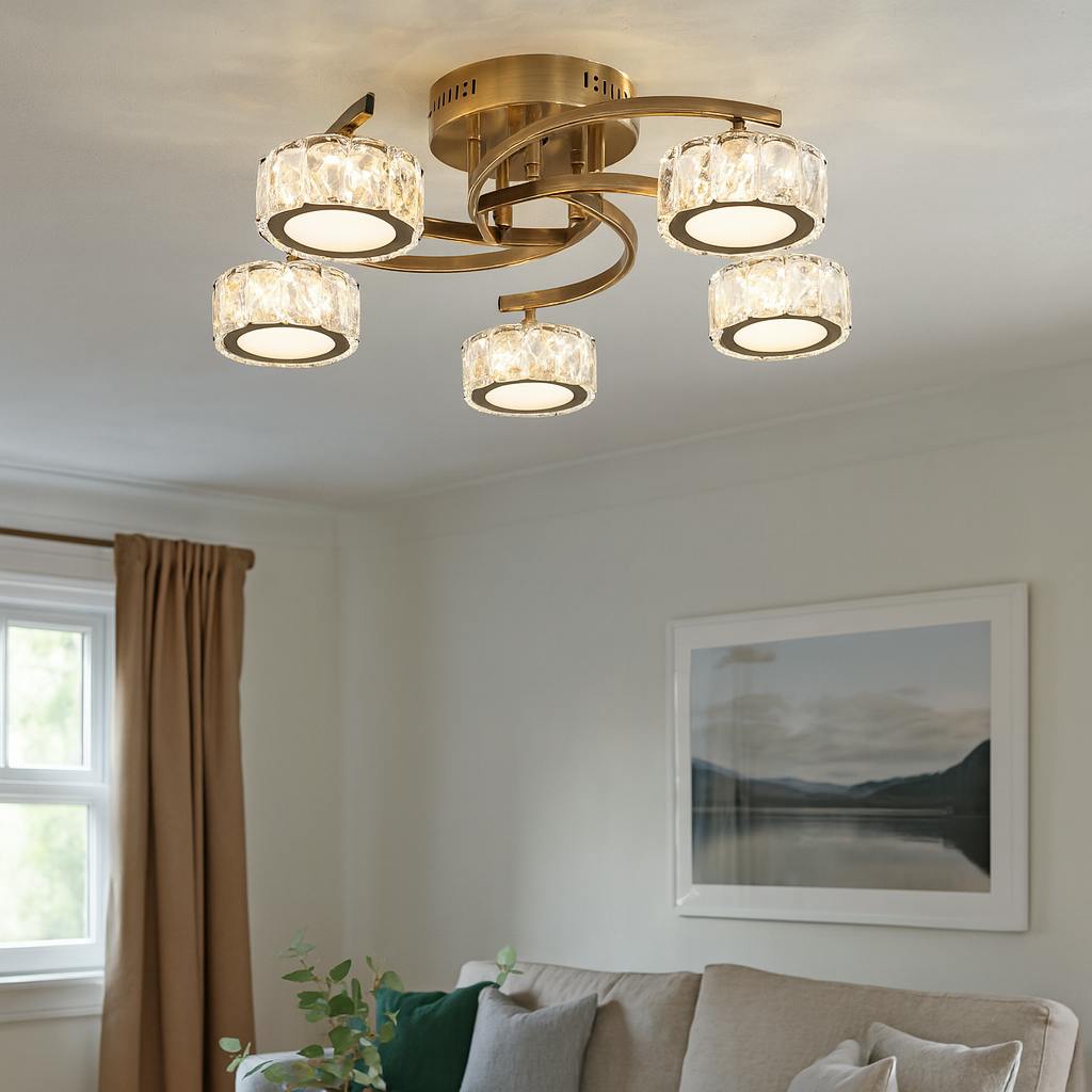 Rackhams Light Dilan 5 Antique Brass Led Semi Flush Ceiling