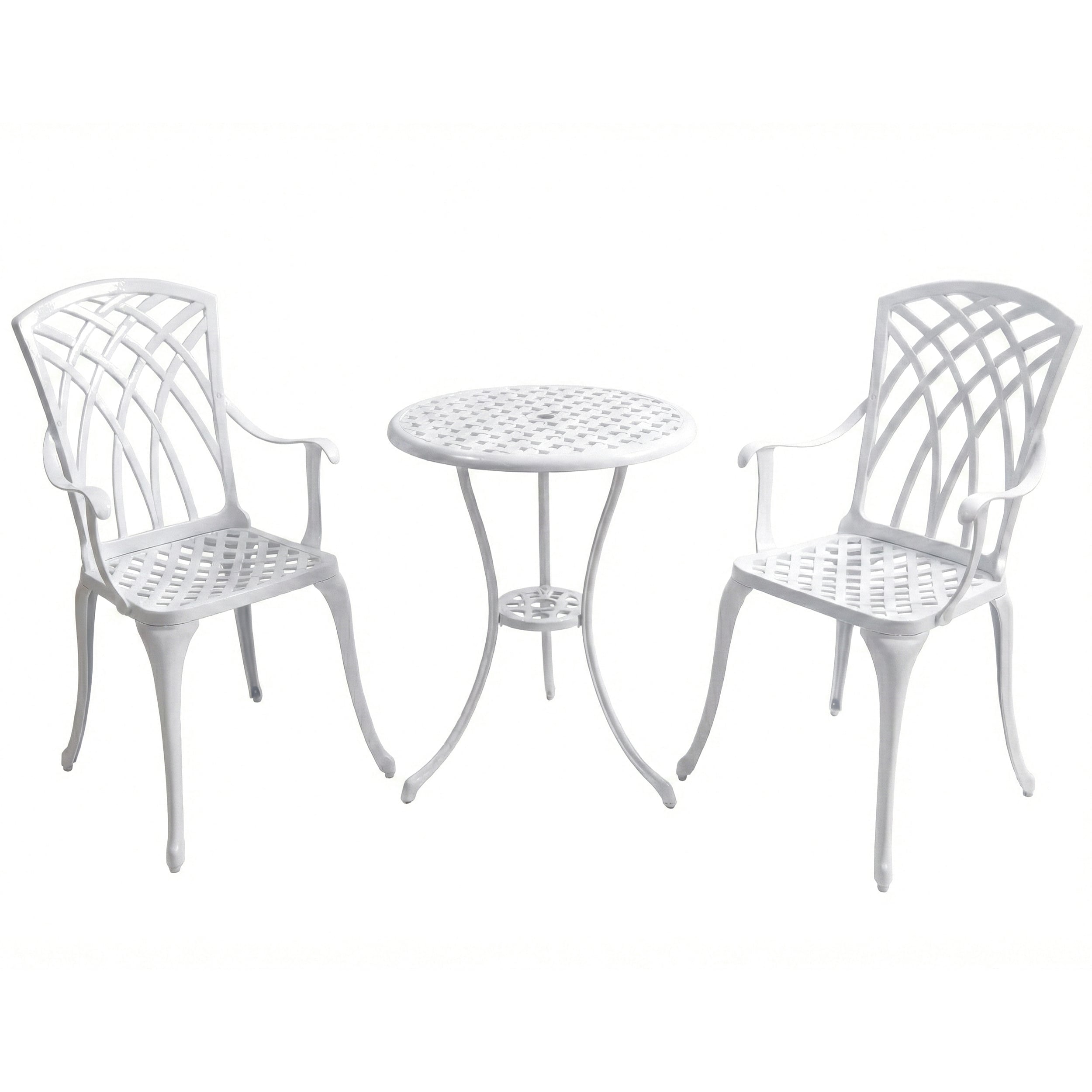 Centurion Supports White Oshowa Luxurious Garden And Patio Table And 2 Large Chairs With Armrests Cast Aluminium Bistro Set