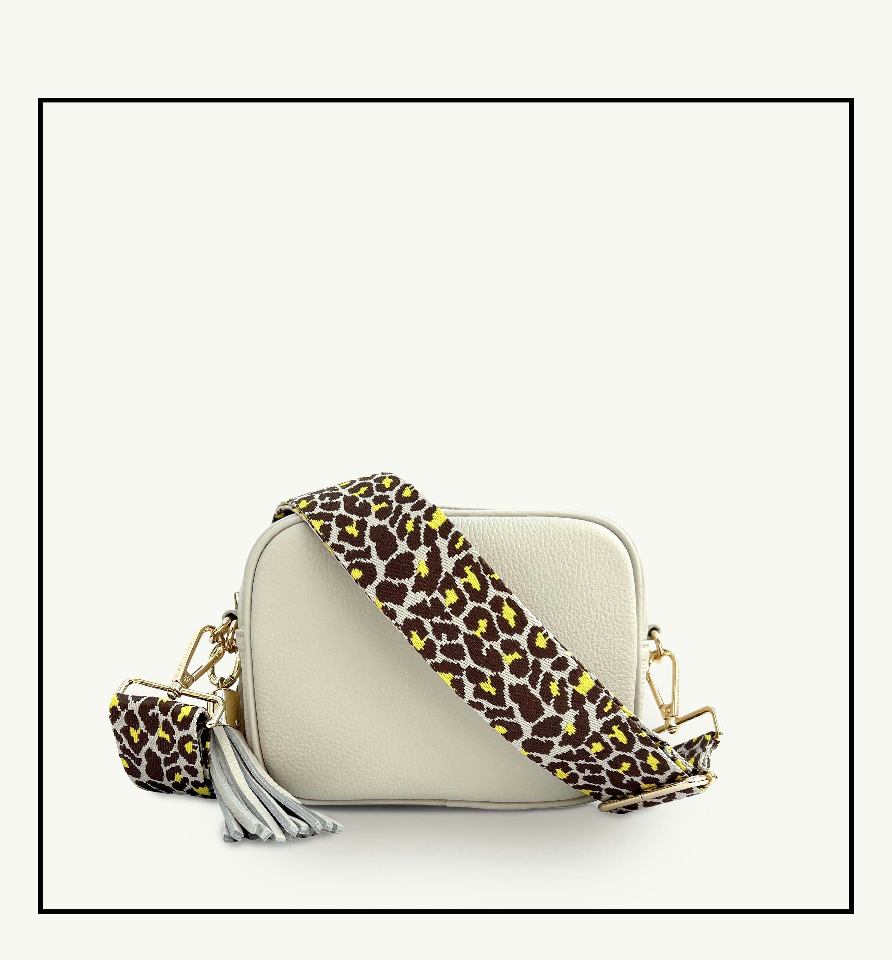 Apatchy London The Tassel Stone Leather Crossbody Bag With Lemon Cheetah Strap - Neutral 7Cm