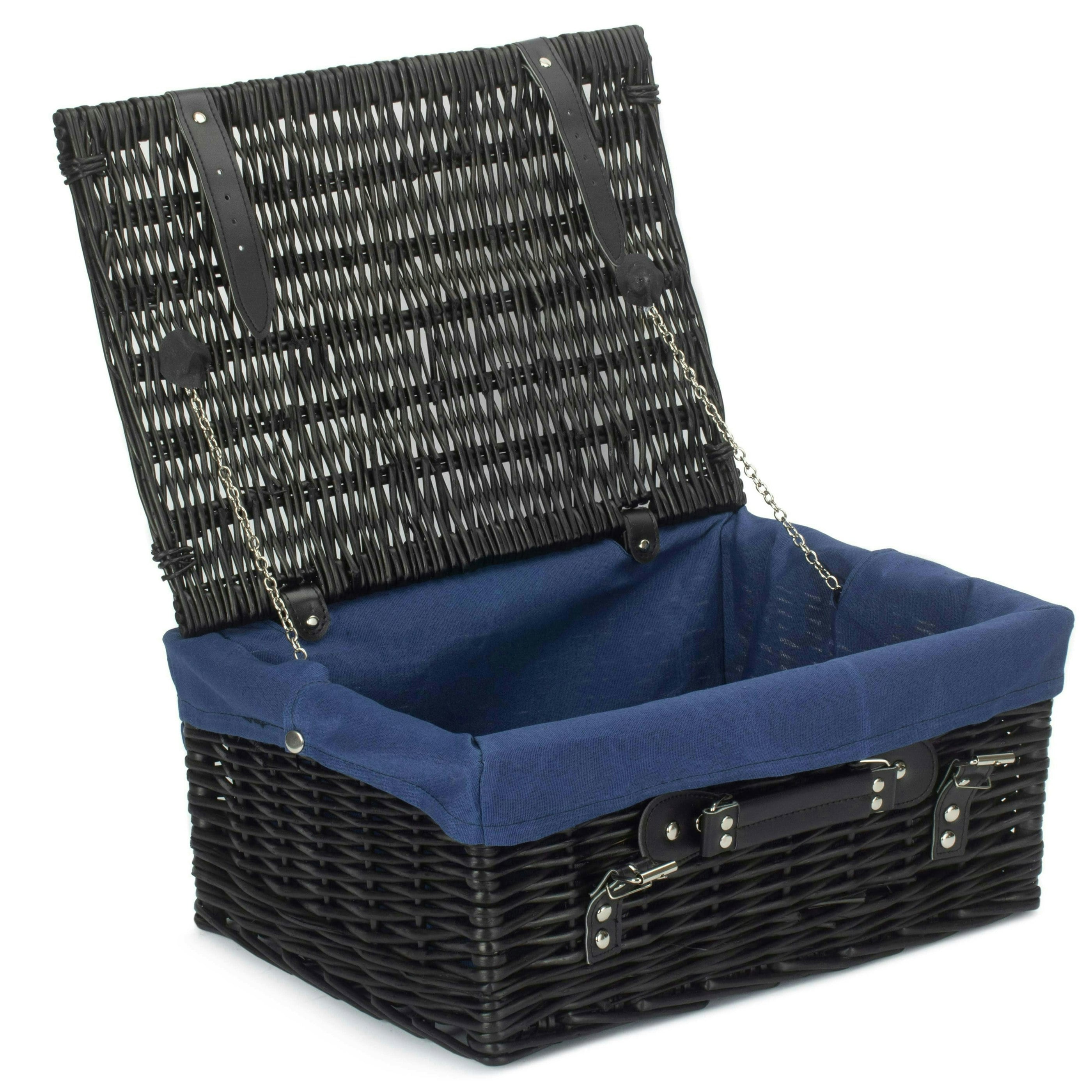 Rackhams Black/Blue 41Cm Painted Willow Picnic Basket With Cotton Lining