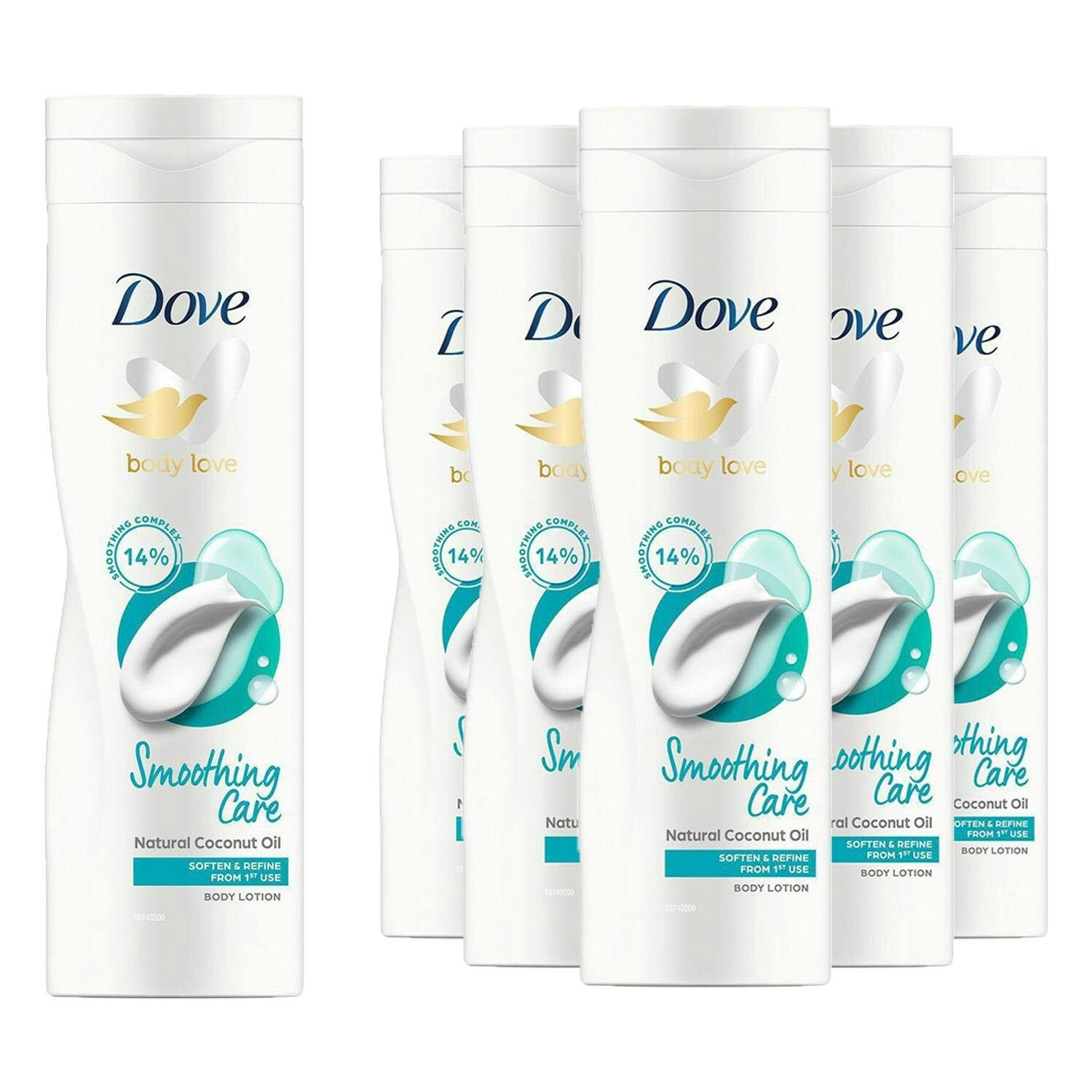 Dove Body Love Smoothing Care Body Lotion With Coconut Oil, 250Ml 6 Pack