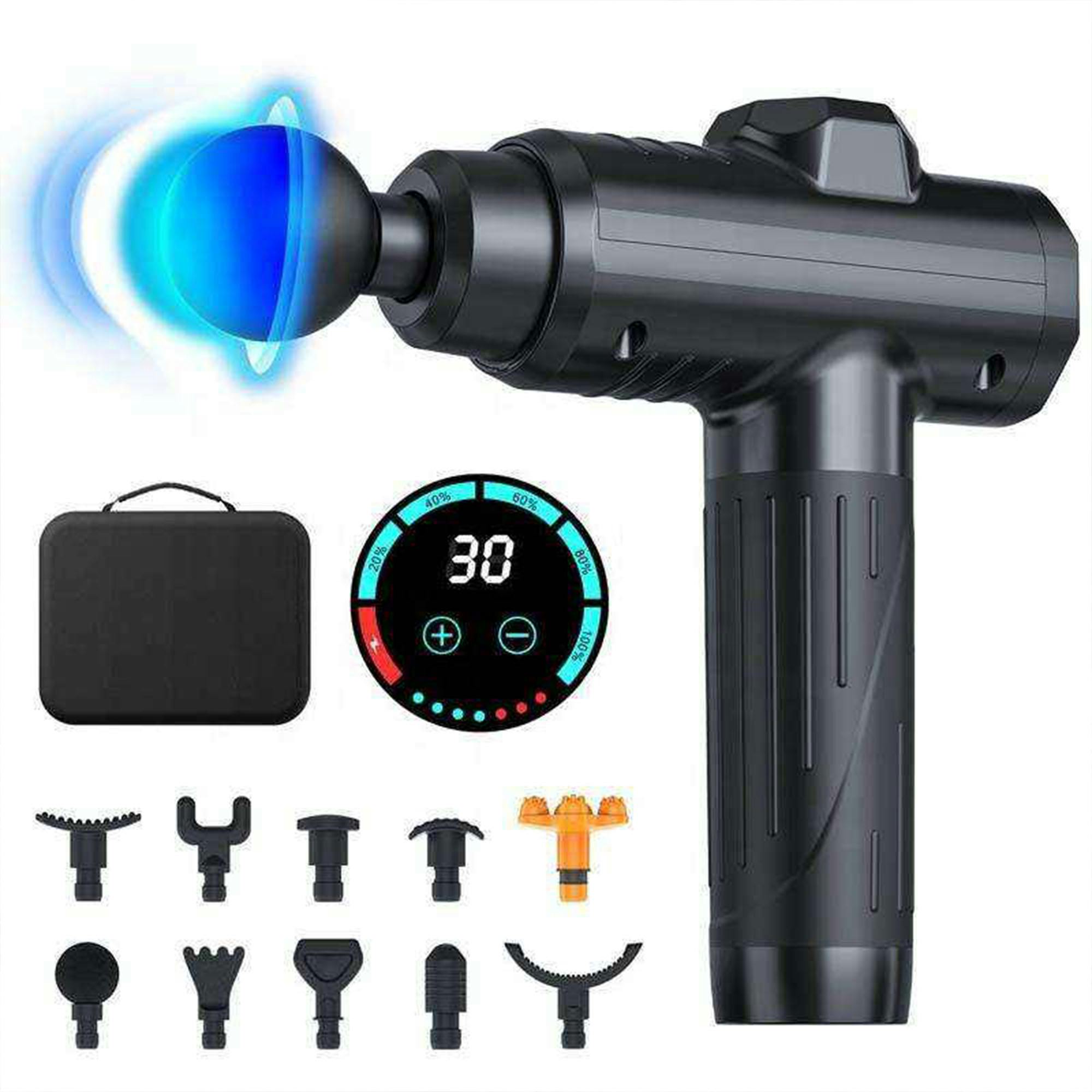 Dragodirect Black Portable Massage Gun 6 Heads Deep Tissue Percussion Massager - 1000 - Portable Massage Gun