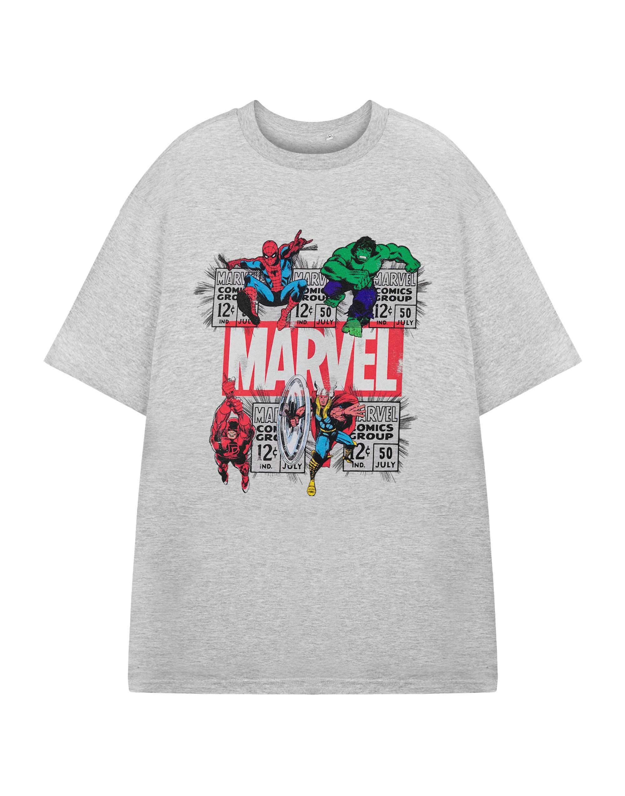 Vanilla Underground Men's Grey Marvel Comic Style Short Sleeved T-Shirt - Medium