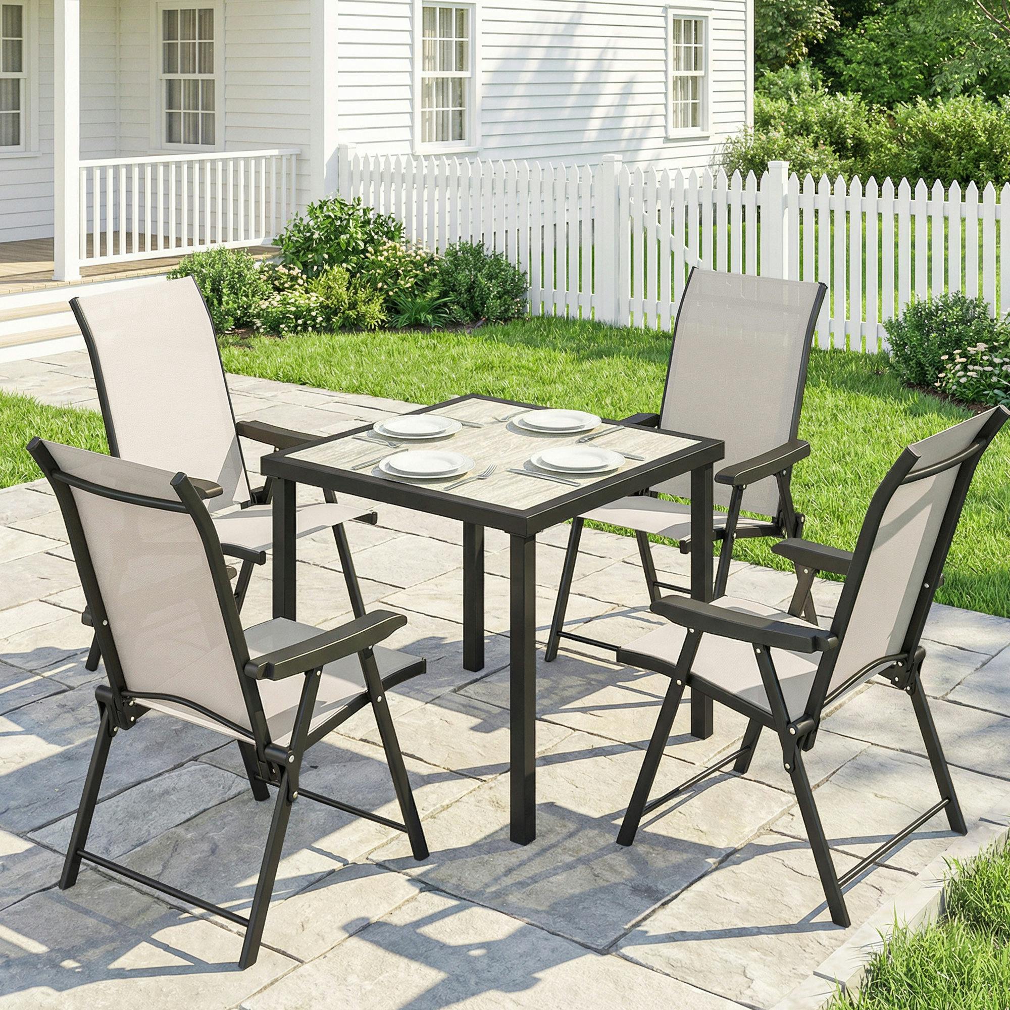 Rackhams Brown 5 Pieces Outdoor Dining Set, Garden Dining Set For 4 - 1 Table + 4 Chairs
