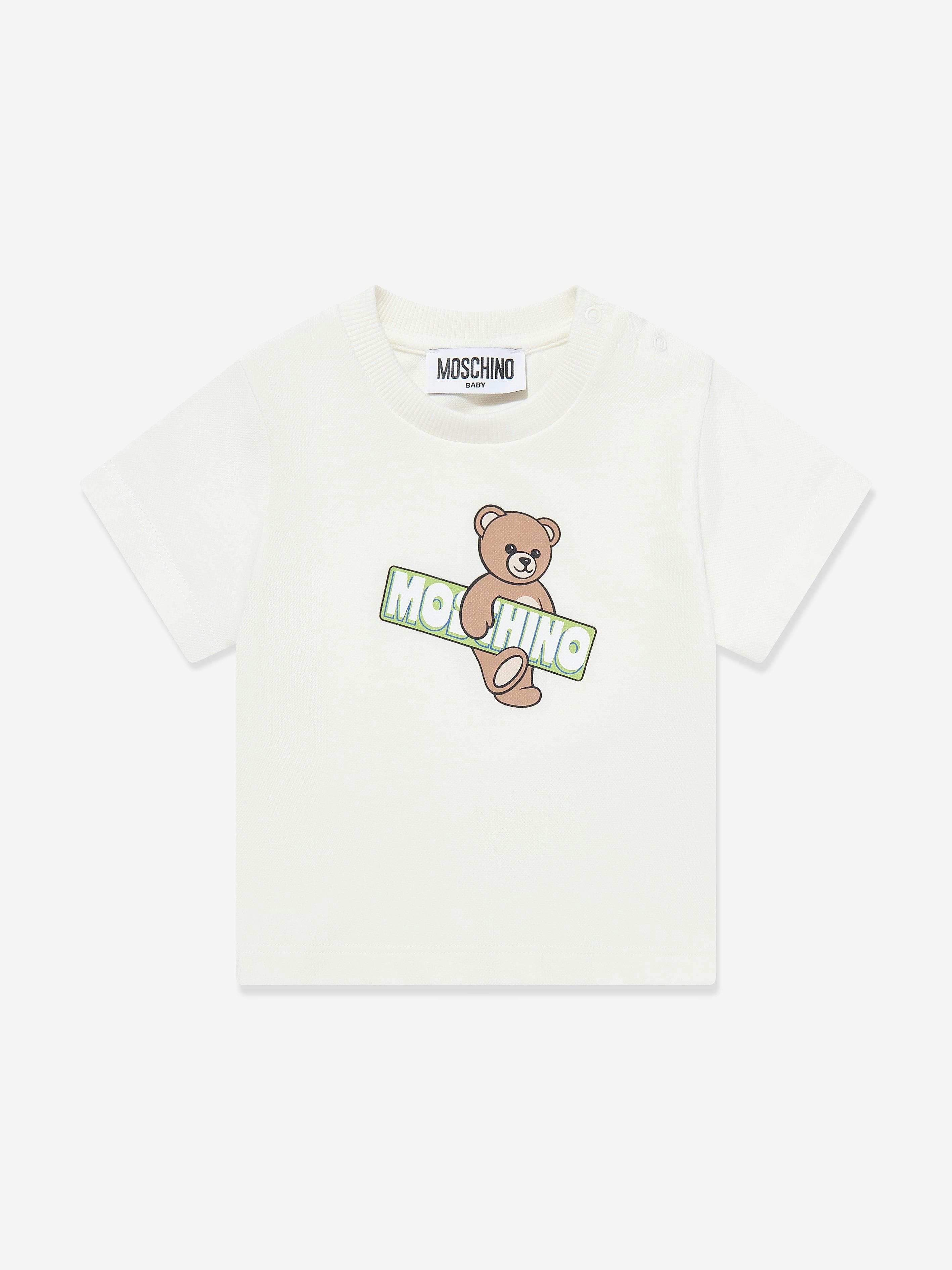 Moschino Kids Ivory Moschino Baby Teddy Bear Logo T-Shirt In - 18 - 24 Mths