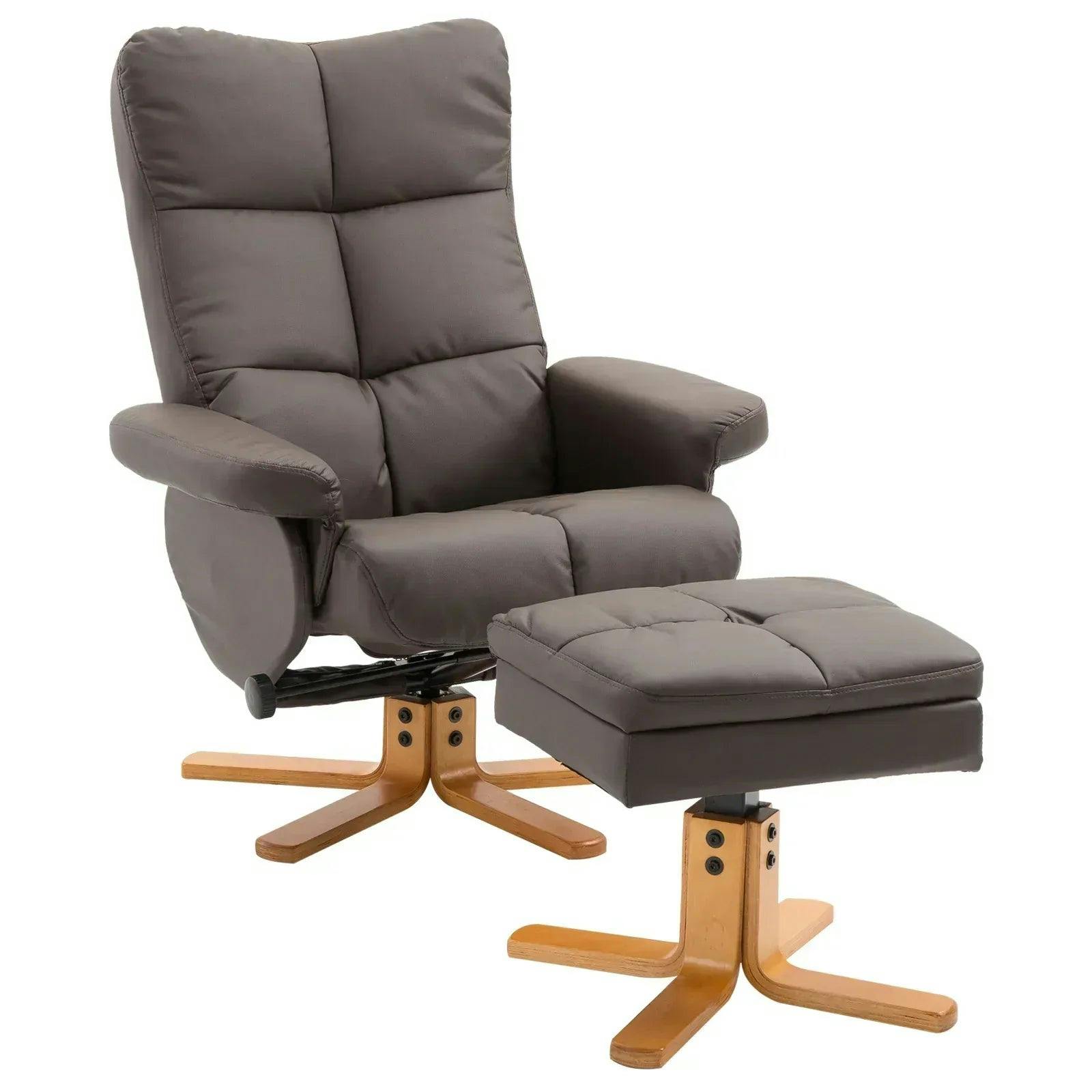 B&Q - Recliner Chair And Footstool Pu Leather Wooden Base Brown - Image 7