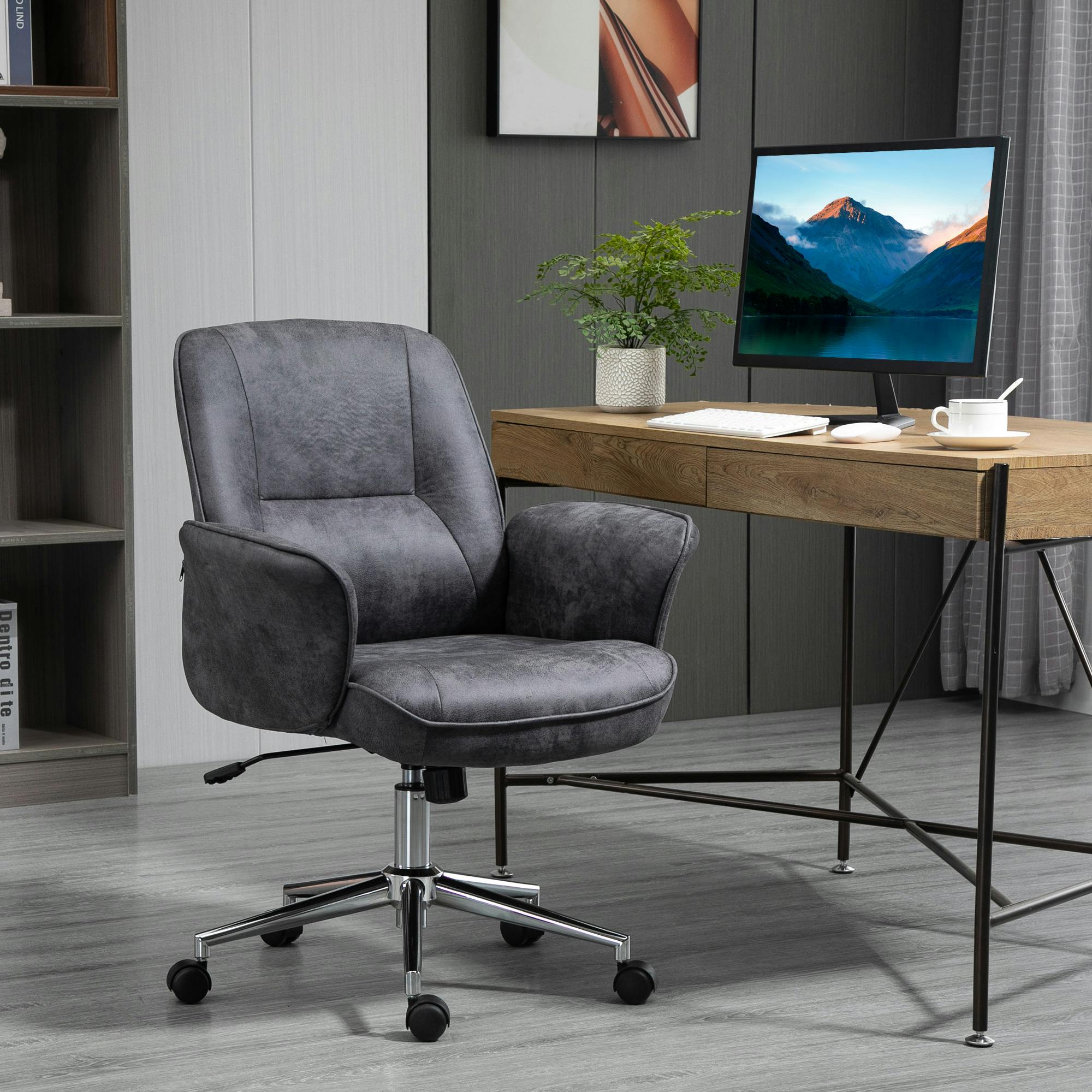 Vinsetto Red/Grey Home Office Chair Microfibre Swivel Chair For Home Study, - Charcoal