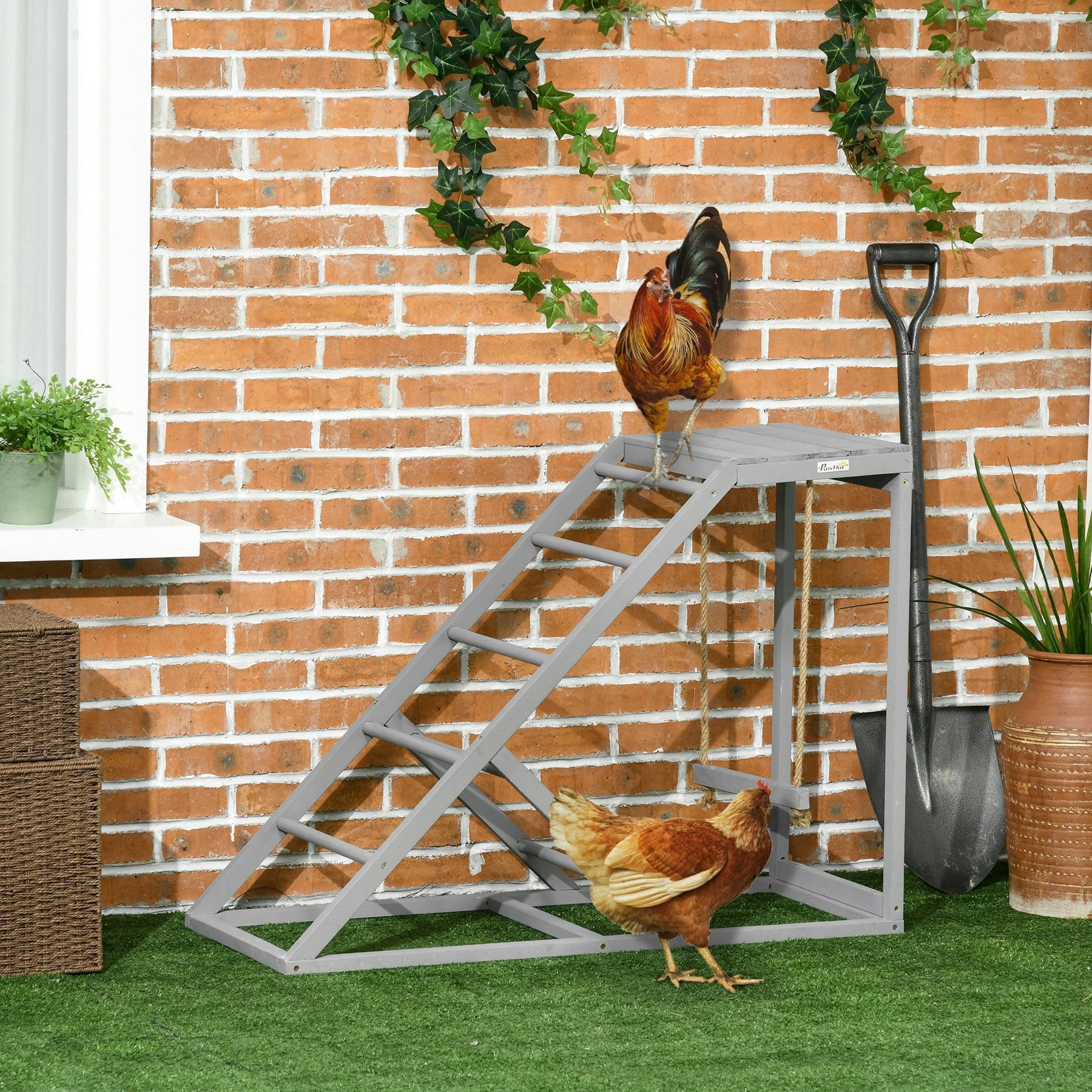 Pawhut Grey Chicken Coop Toy With Swing, Ladder, Platform For 2 Chickens, Hens,