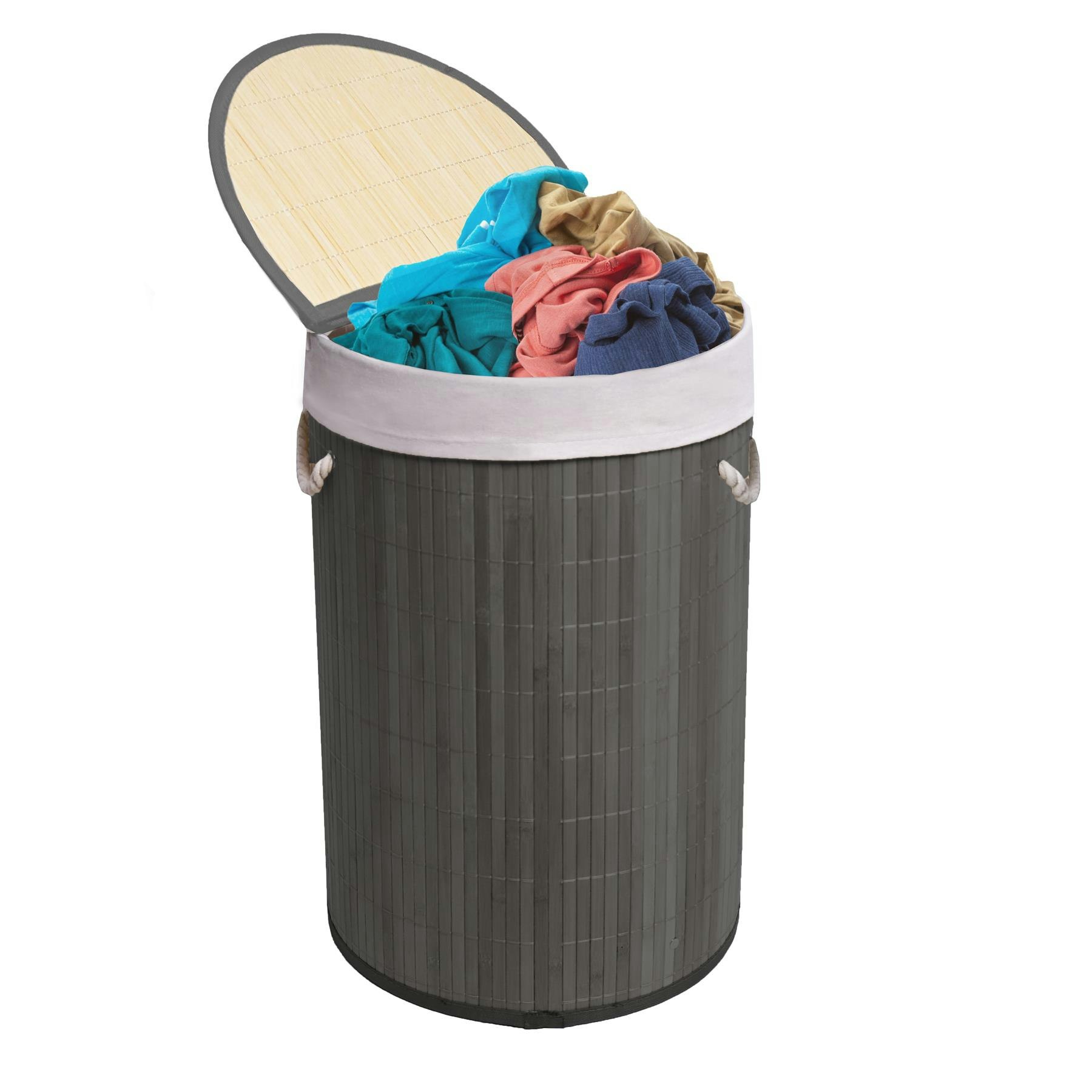 Rackhams Grey 50L Folding Bamboo Laundry Basket Bin Hamper Basket Storage Organizer With Lid And Removable Washable Bag(Grey) - 1