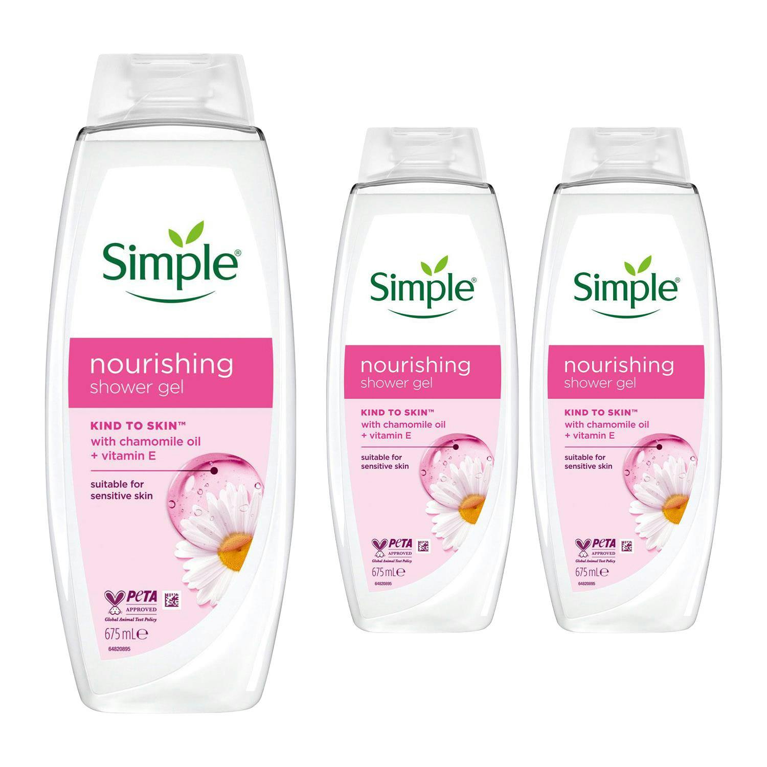 Simple Kind To Skin Nourishing Shower Gel Natural Geranium Oil 675Ml, 3 Pack - White - Image 4