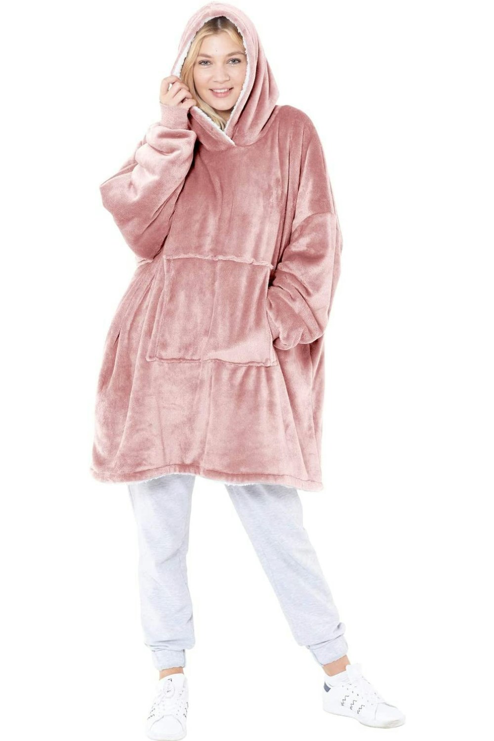 Homespace Direct Men's Pink Cosy Sherpa Lined Hoody - Dusty