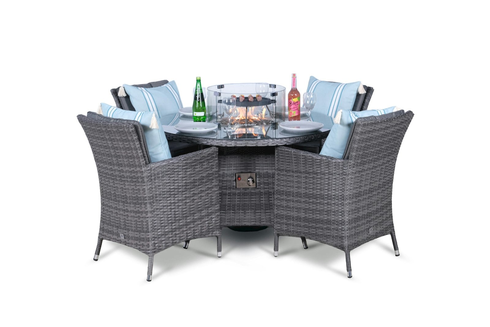 Rackhams Grey Savannah Fire Pit 4 Seater Round Rattan Dining Set - 1