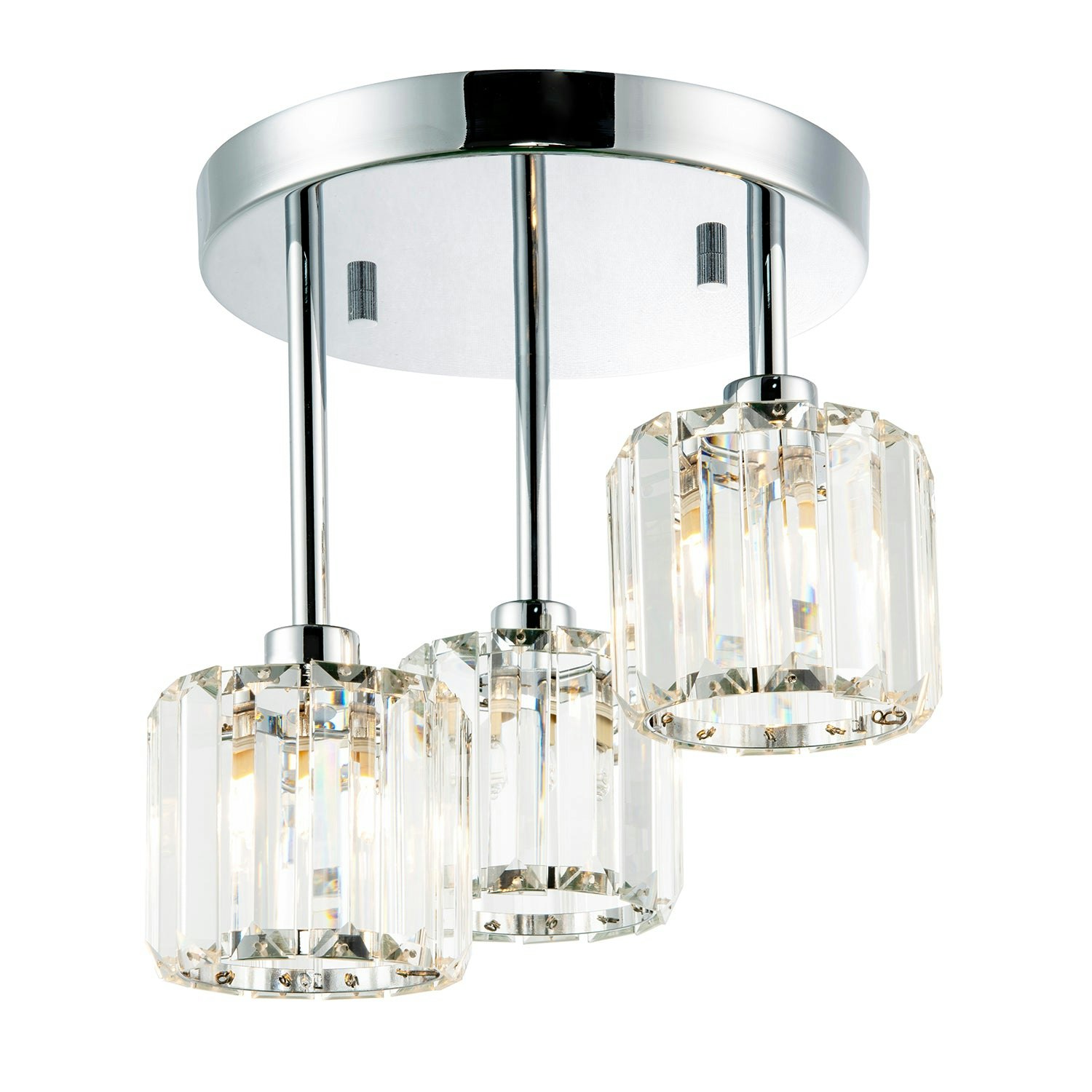 Rackhams Light Modern Triple Level Chrome Ceiling With K9 Crystal Glass Shades