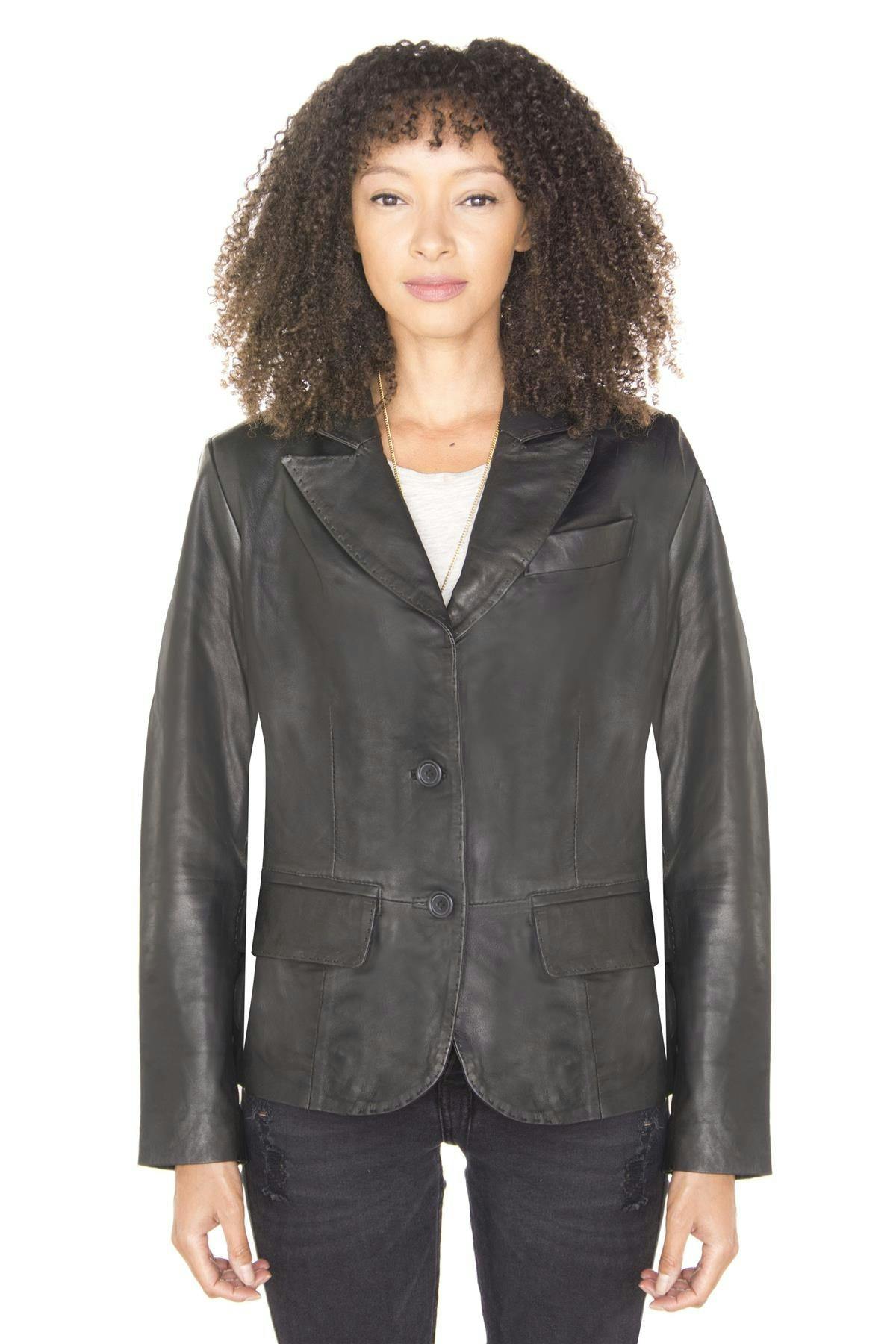 Infinity Leather Women's Black Leather Blazer Jacket-Seregno - Uk 2XL/18 | Eu 44 | Us 14