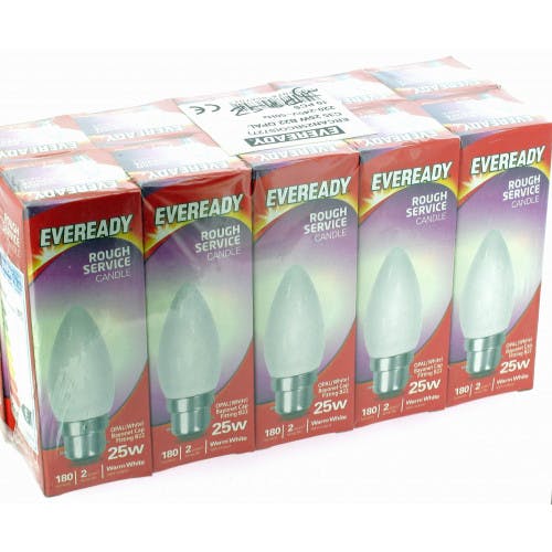 Rackhams Light 10 X Eveready 25W Bc Opal Candle Bulbs