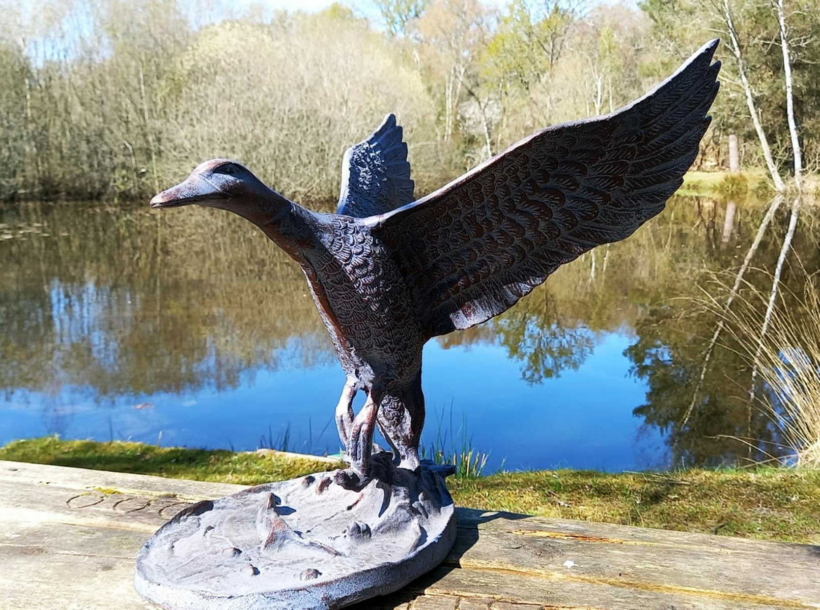 Rackhams Bronze Flying Duck Garden Sculpture Ornament Decor - Cast Aluminium - Large - 1