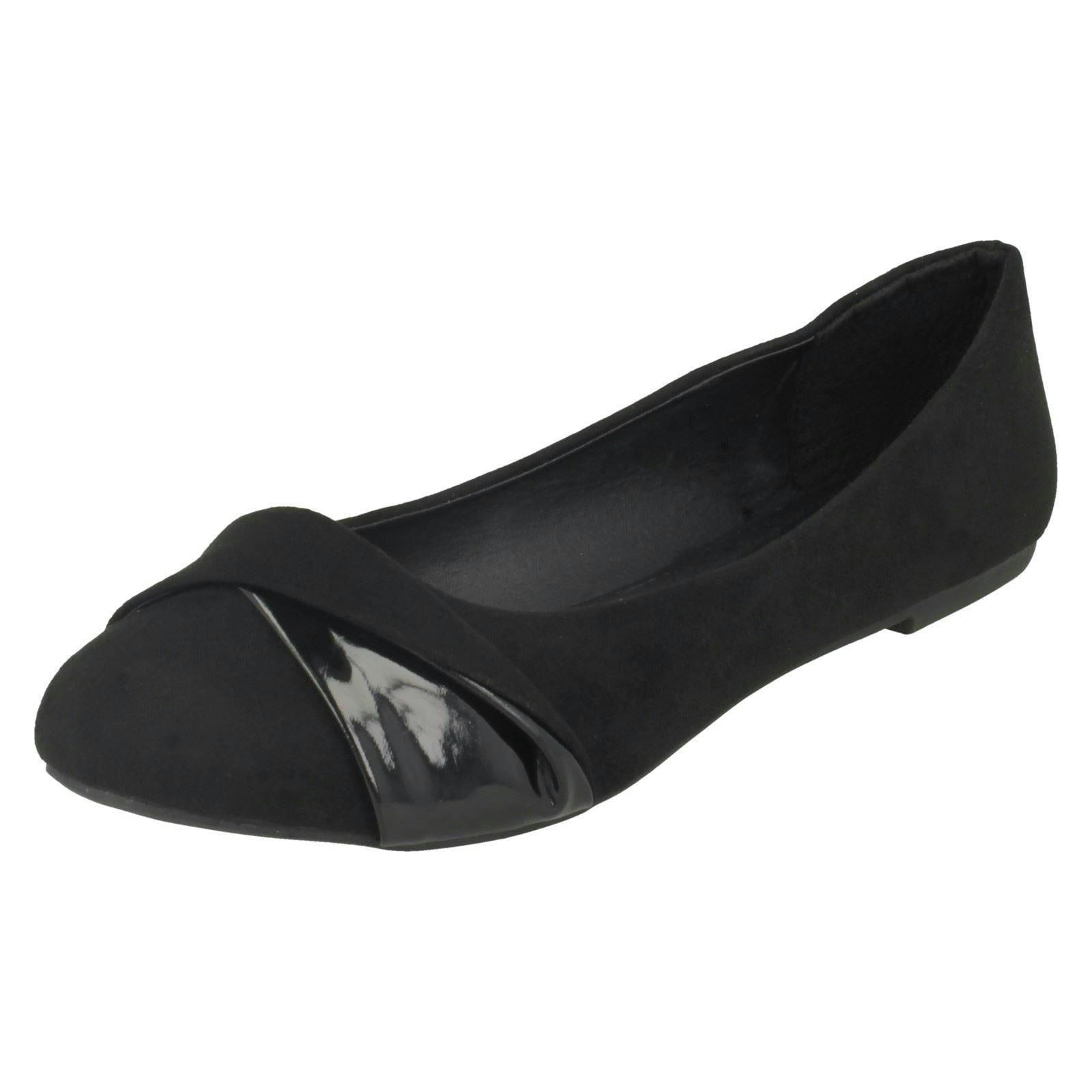 Spot On Women's Black Twist Vamp Trim Ballerinas - Uk 8