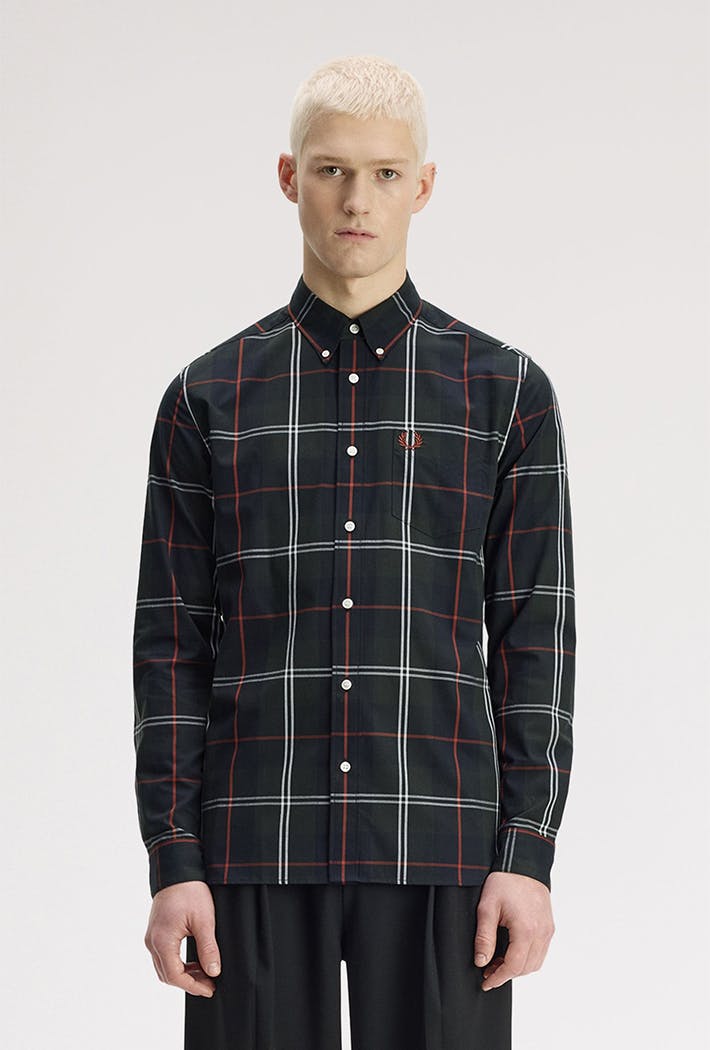 Fred Perry Green Poplin Tartan Shirt - Night - Medium