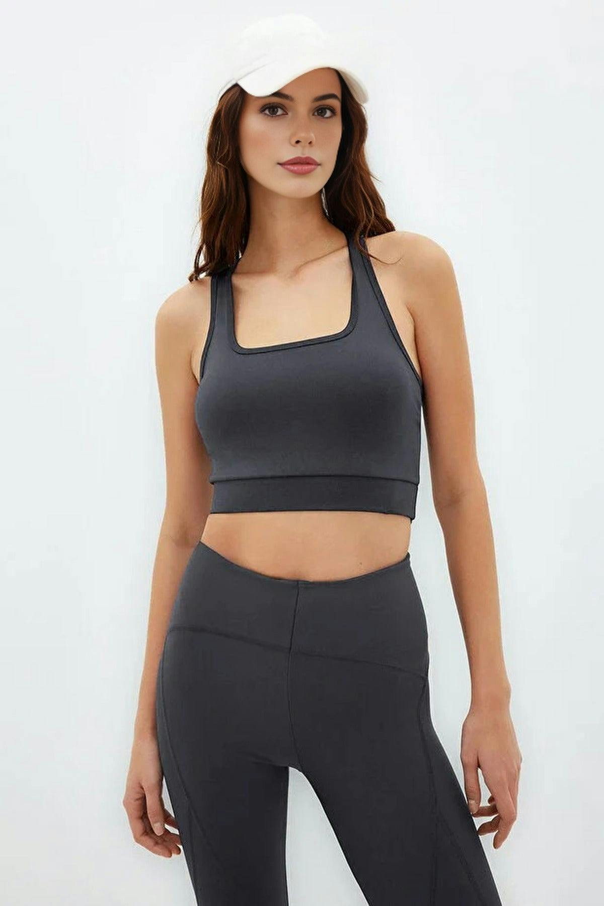 Wovcor Dark/Grey Padded, Thick-Strapped Knitted Sports Bra With Back Detail - Xl