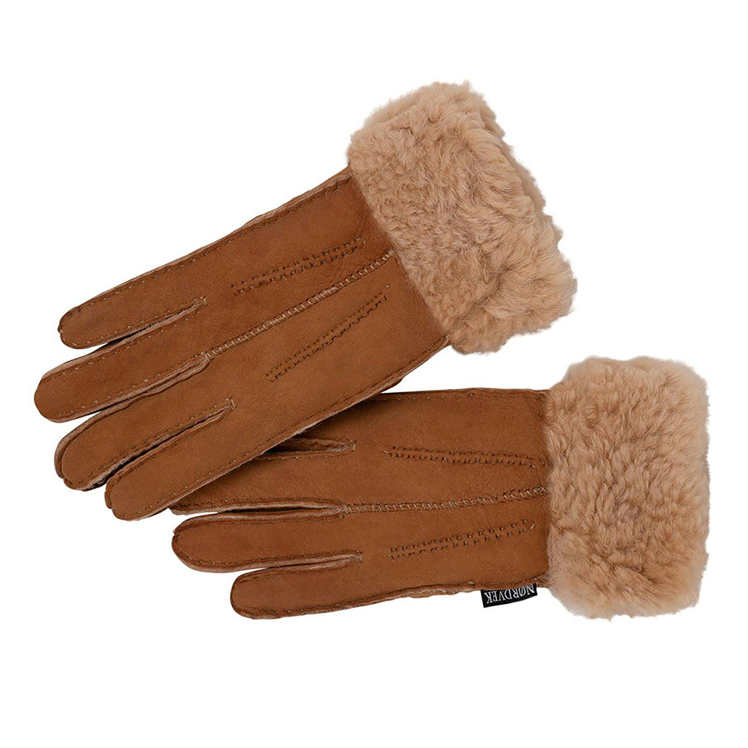 Nordvek Women's Sheepskin Gloves With Fur Cuff - S/M - 7.5 - Tan