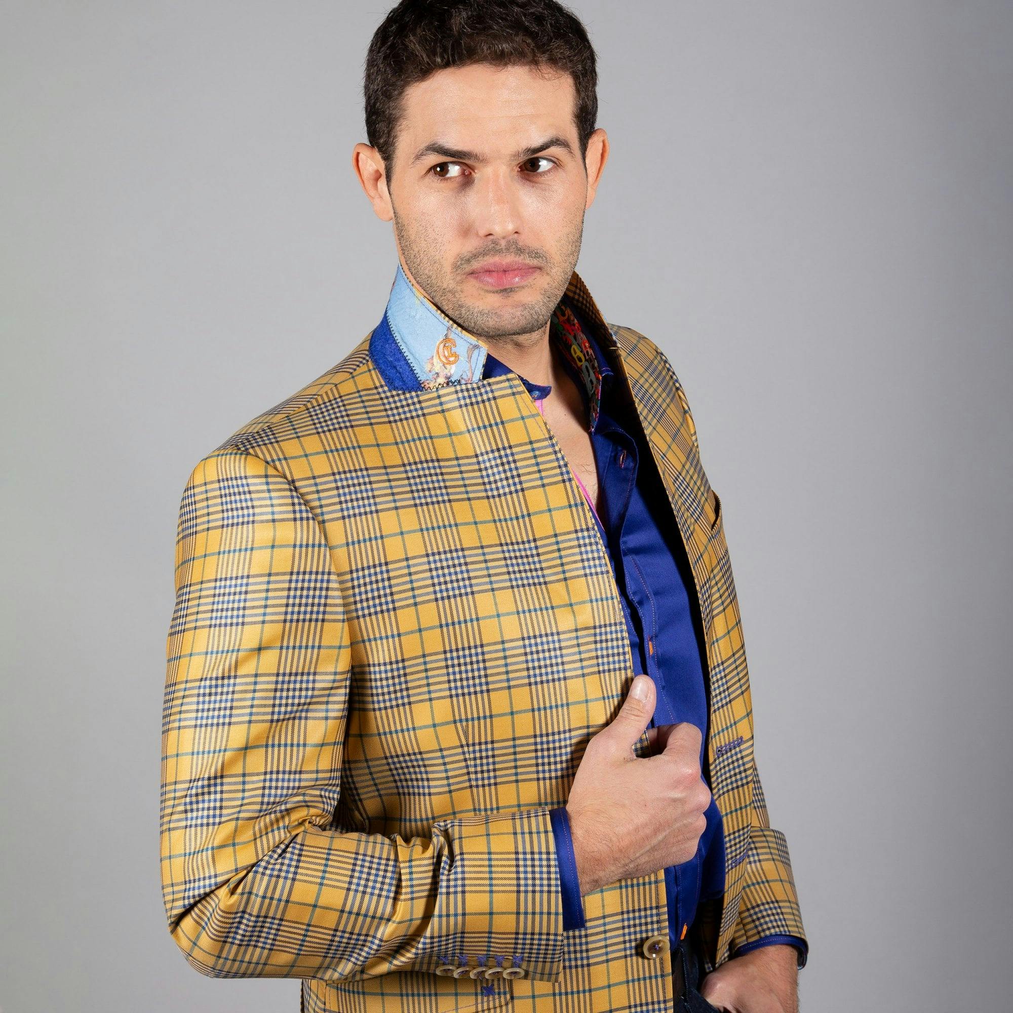 Claudio Lugli Yellow Check Jacket Clj1910 - 42 Uk/ 52 Eu