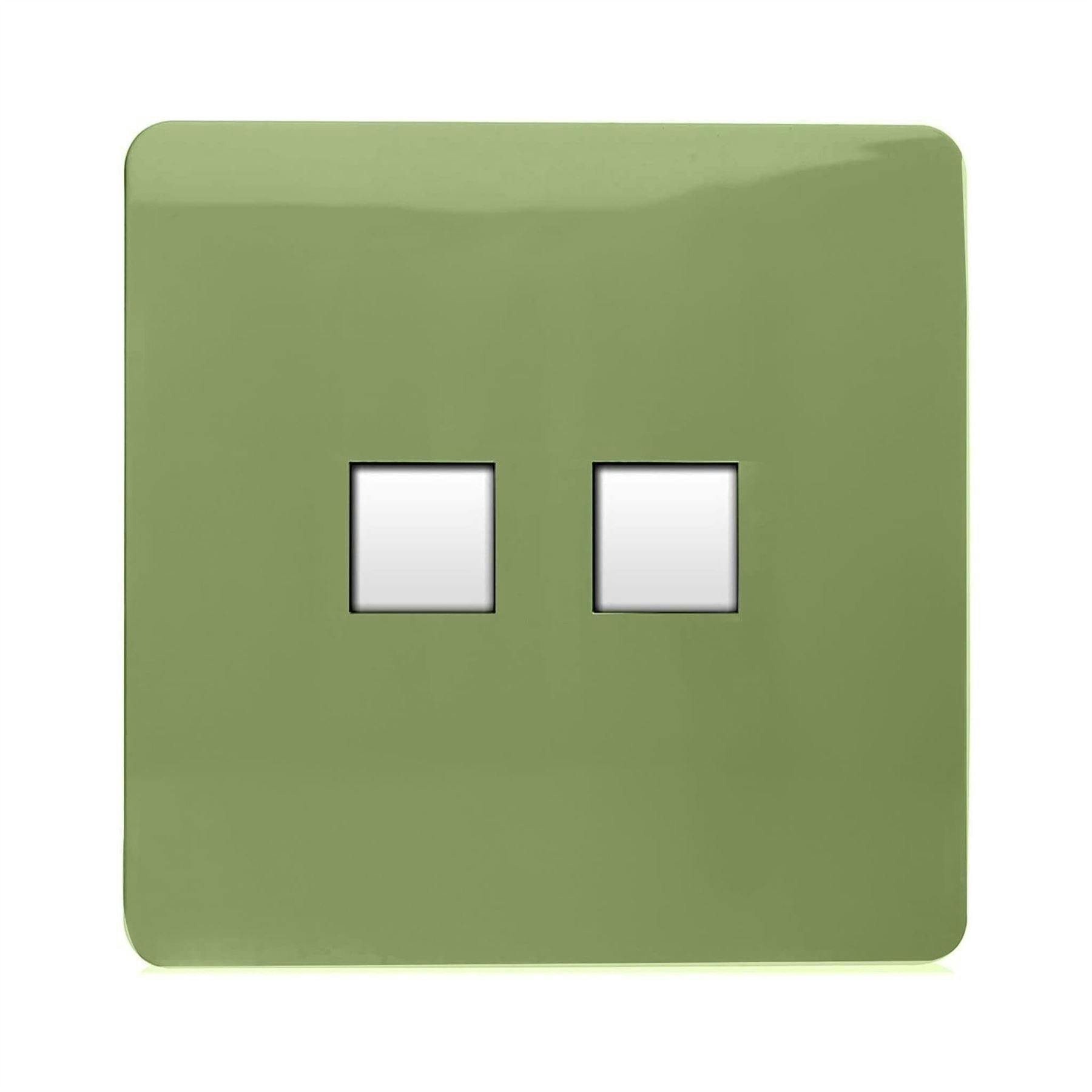 Trendi Switch Green 2 Gang Rj45 Cat 6 Modern Designer Pc Ethernet Socket In Moss