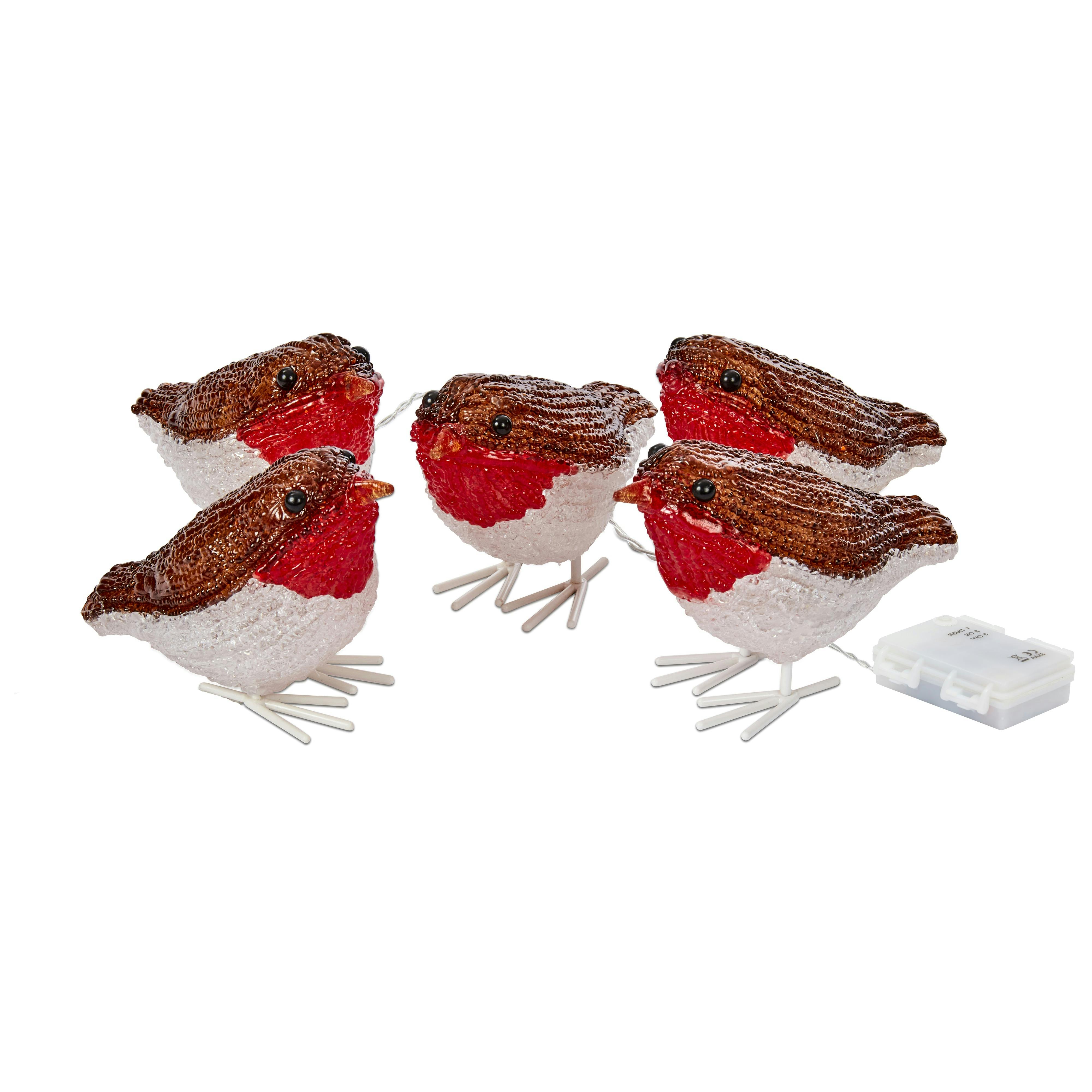 Rackhams White/Light Inlit Ice Robins Set Of 5