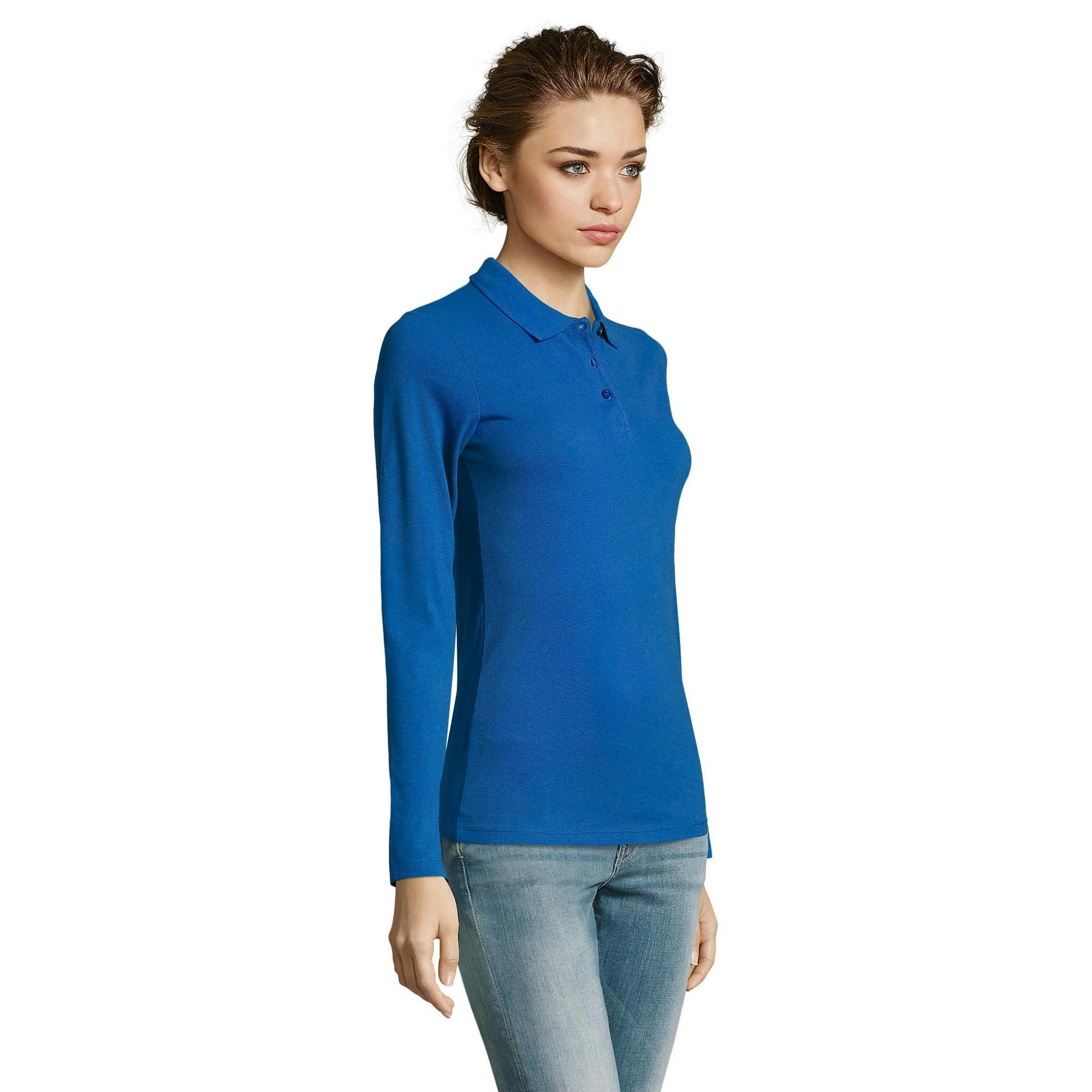 SOLS Womens/Ladies Perfect Long Sleeve Pique Polo Shirt (Royal Blue) - Size 2XL - Image 2