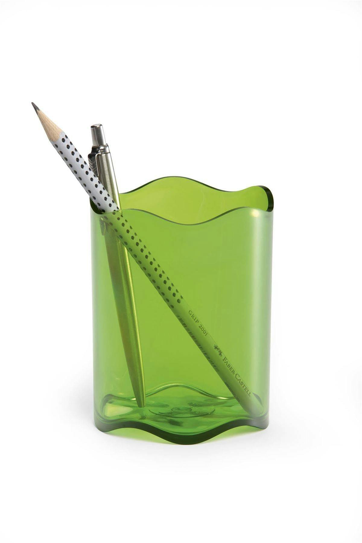 Durable Green Trend Pen Pot Pencil Holder Desk Tidy Organiser | 6 Pack | Clear