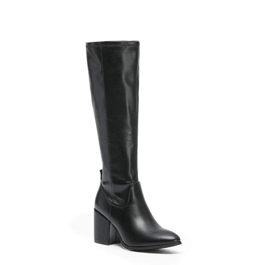 Viva Women's Black Quinn: Knee High Heeled Long Boots - 6 - Leather