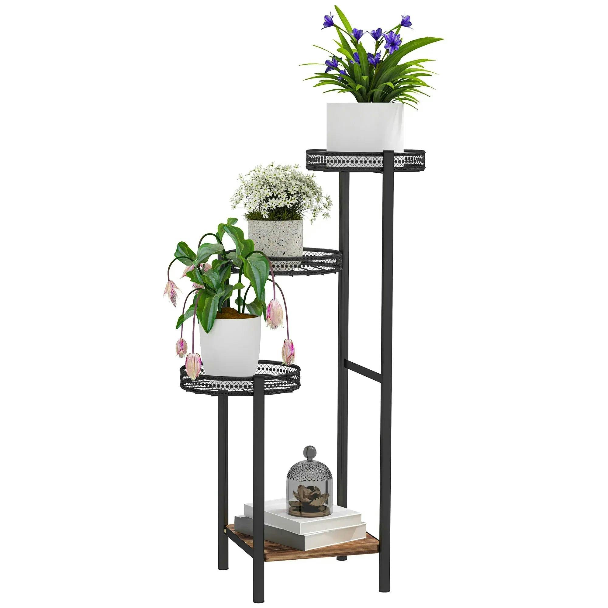 Rackhams Black 4 Tiered Plant Pot Stand, Metal Plant Shelf For Living Room - Image 6