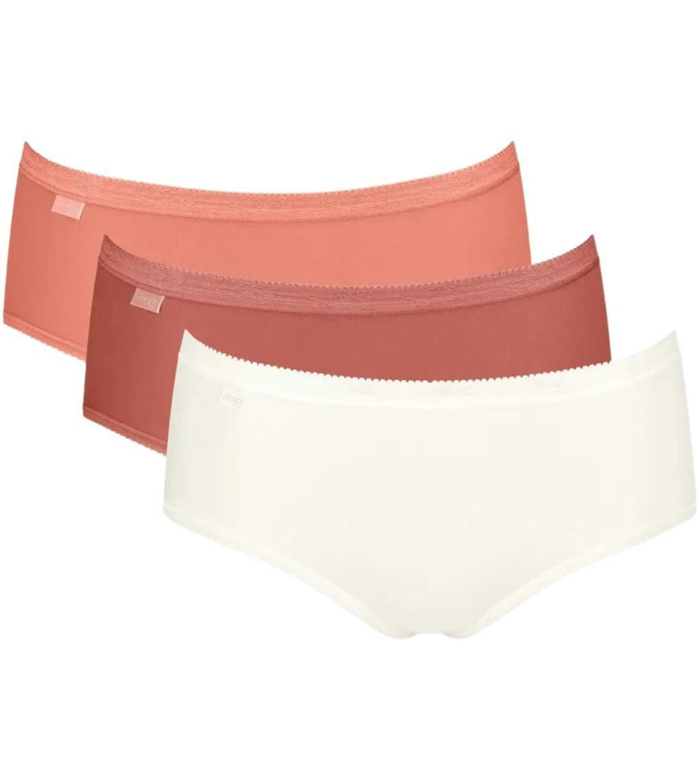 Sloggi Women's White/Orange Basic+ 3-Pack Cotton Midi Briefs, Apricot/ - 14