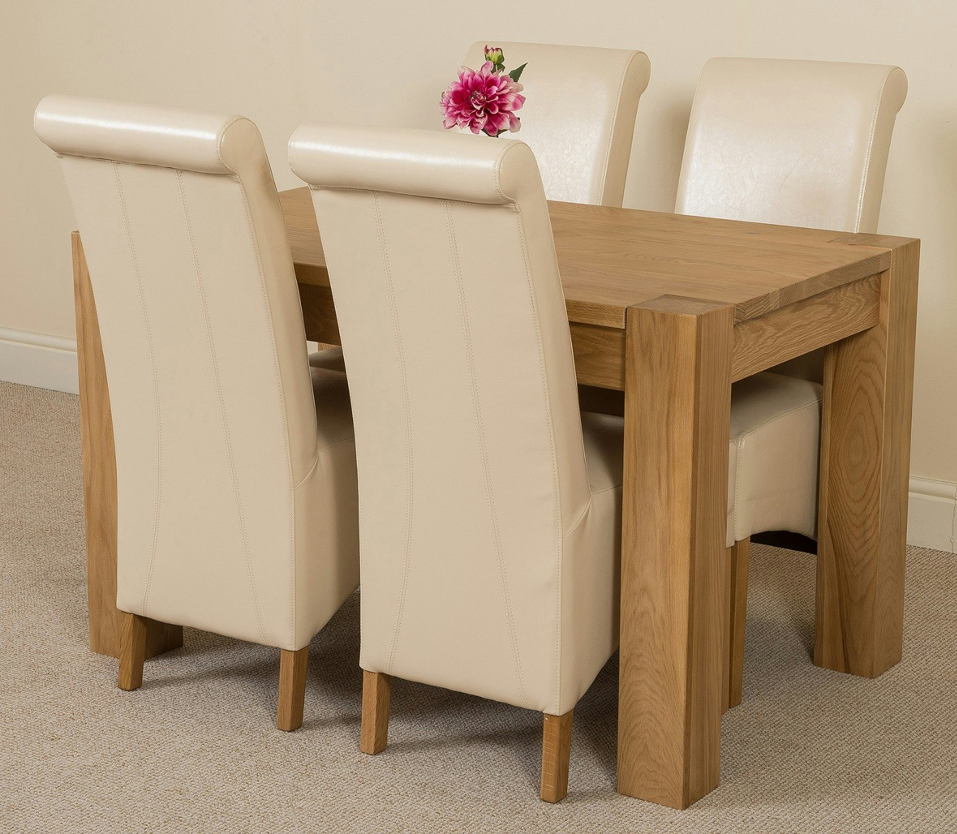 Rackhams Ivory Kuba Oak Dining Table With Montana Leather Chairs - 4 Chairs Small