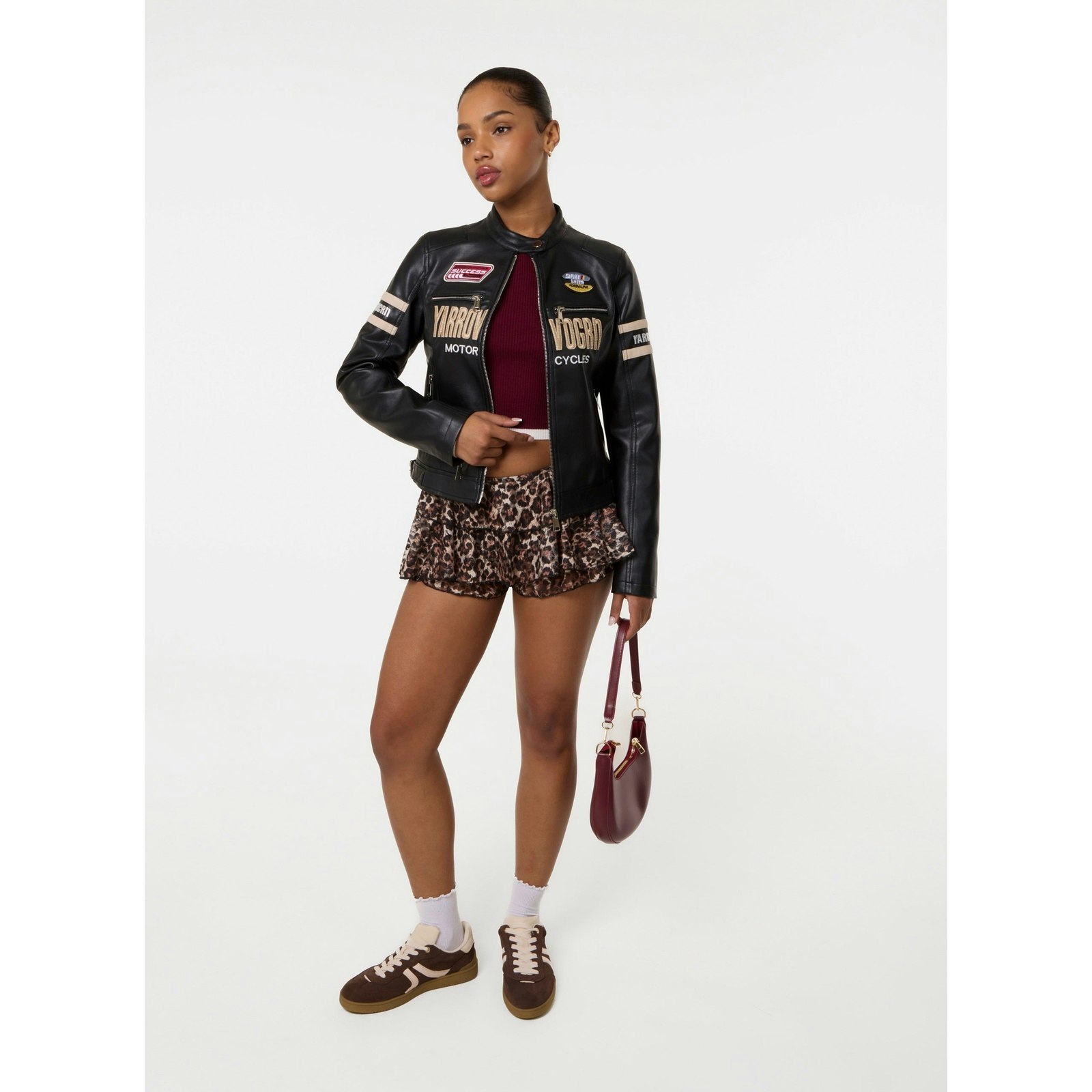 Pink Vanilla Pink/Brown Vanilla Printed Lace Micro Ruffle Shorts - M