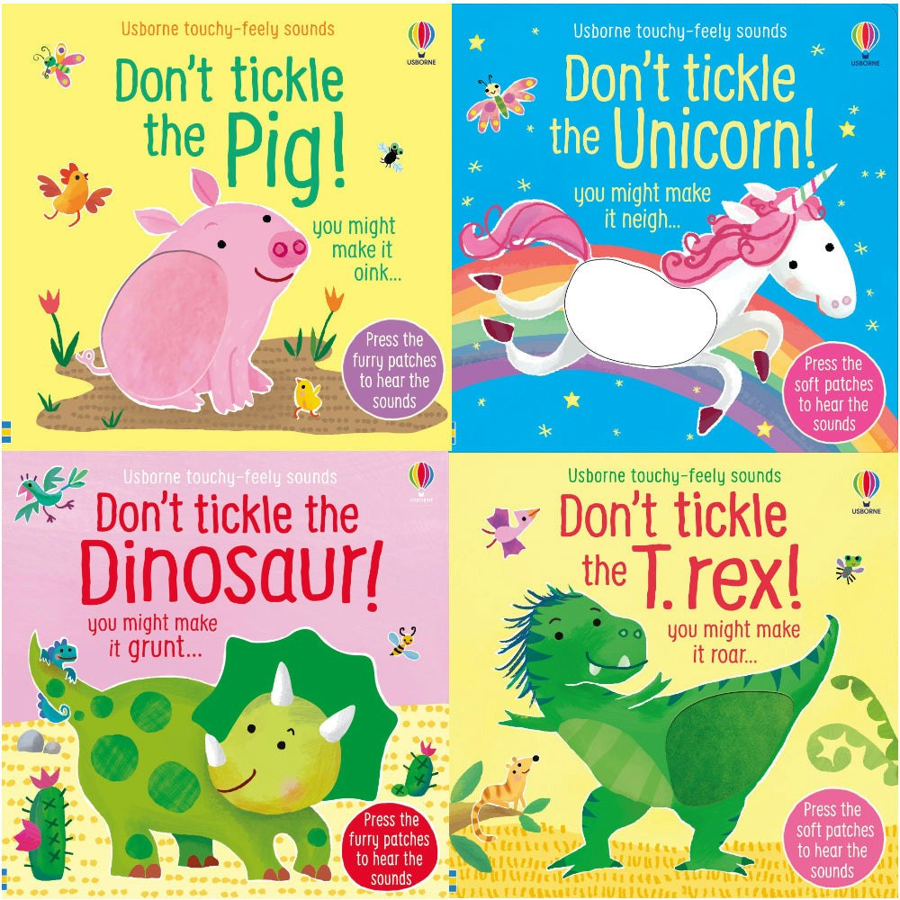 Various Publishers Usborne Don't Tickle Collection 4 Books Set (Touchy-Feely Sound Books) Unicorn, T-Rex, Dinosaur, Pig