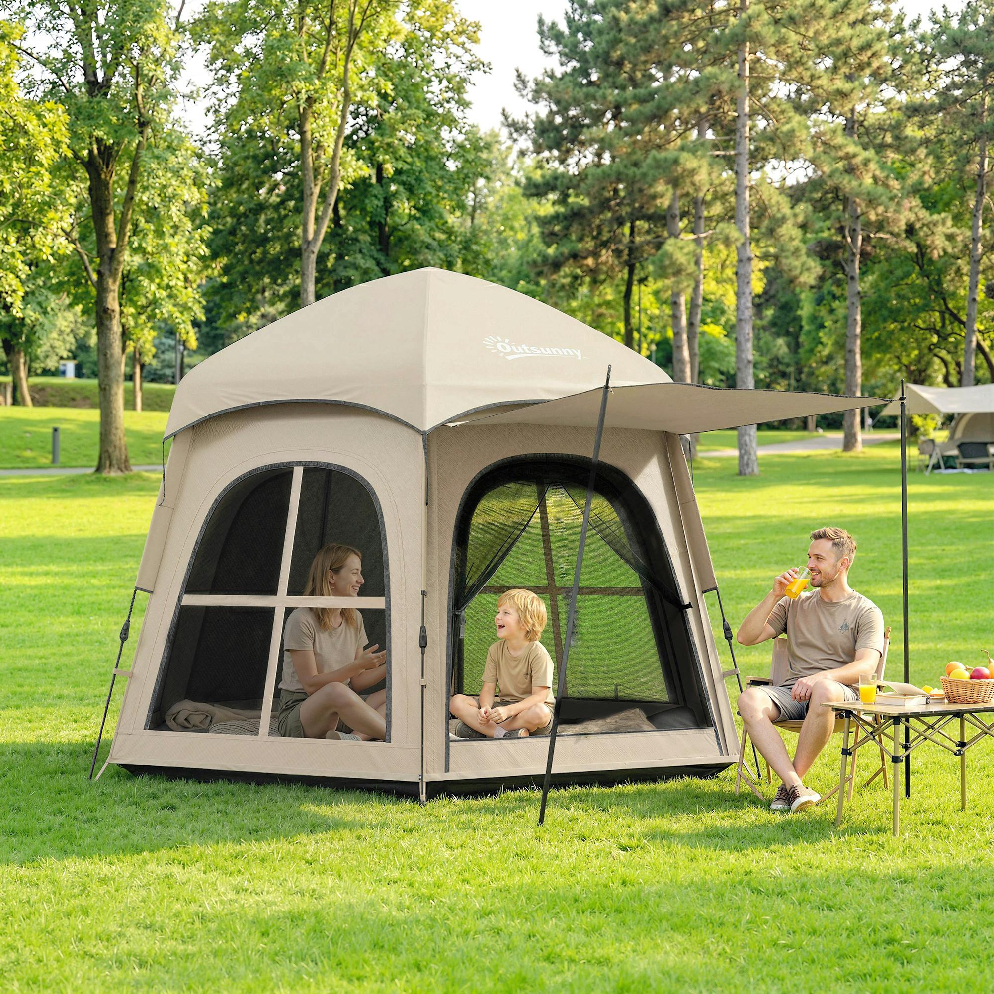 Outsunny Pop Up Tent 3000Mm Waterproof For 3-4 Person - Khaki - Image 3