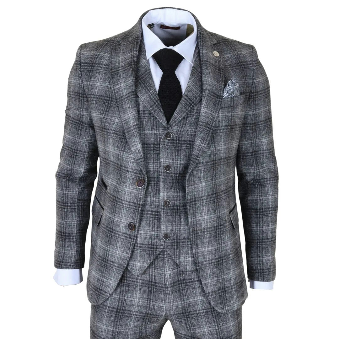 Truclothing Men's Grey Tp-30 - Tweed Check 3 Piece Suit - 44" Jacket 38" Trousers