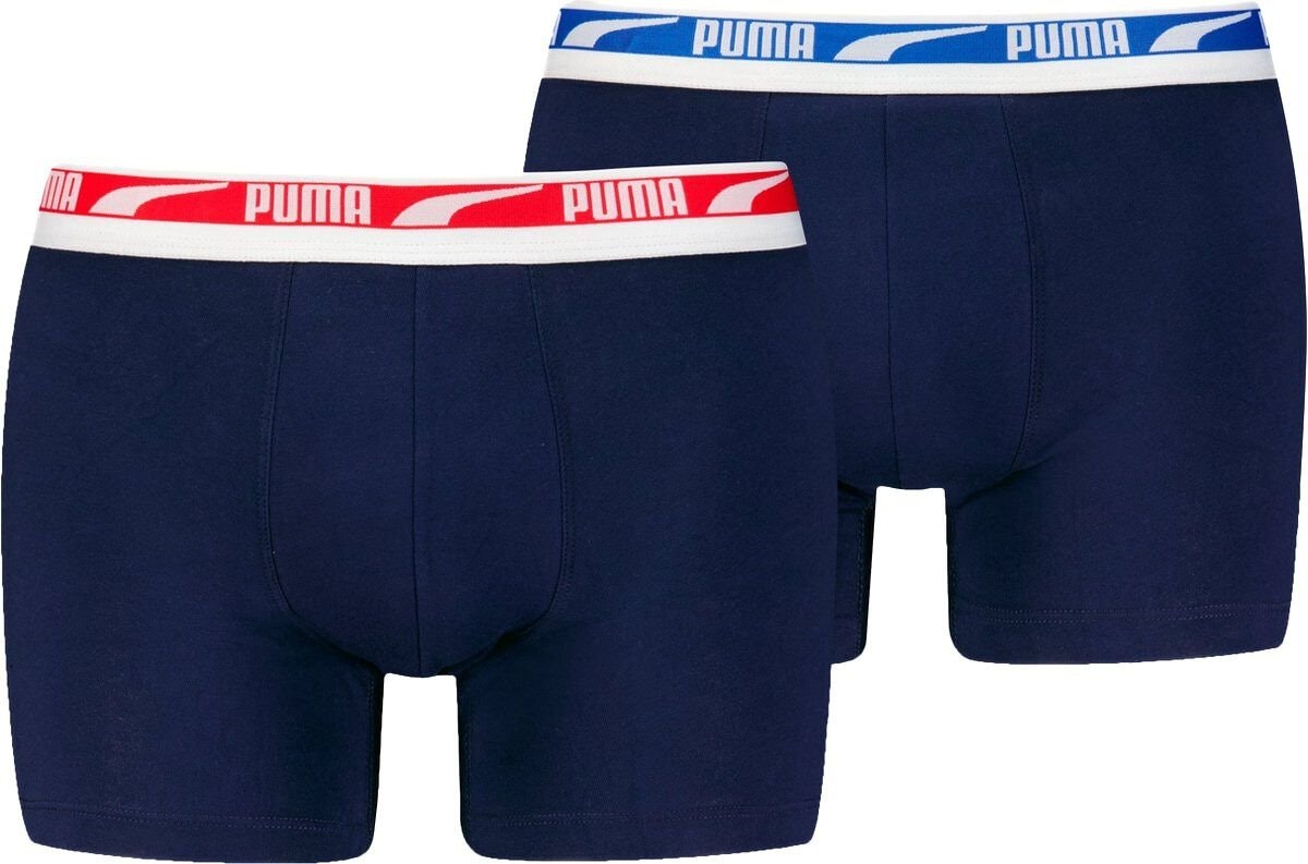 Puma Men's Red/Blue 2-Pack Everyday Multi Logo Boxer Briefs, Navy W/ - Xxl
