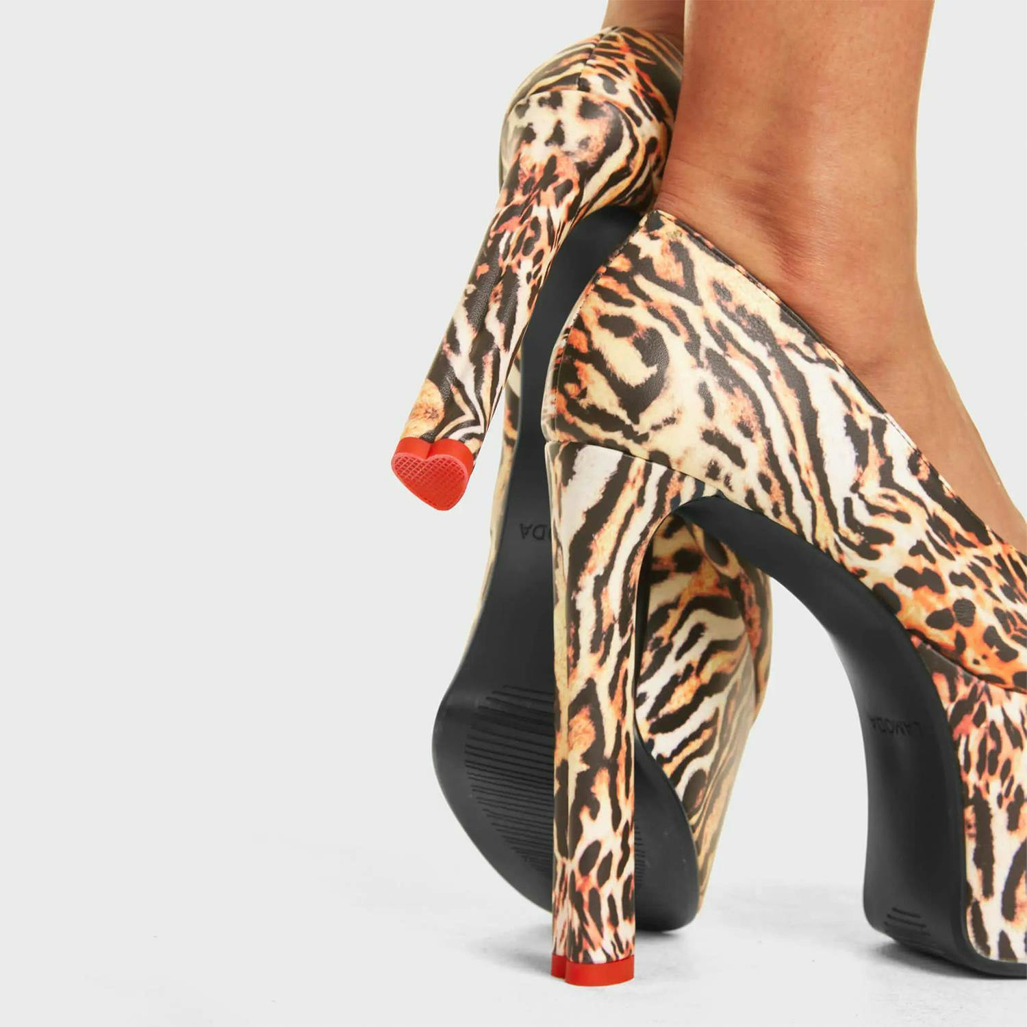 Lamoda Women's Wild Night Platform Heels Tiger Pu Bold Fashion Shoes Party Trend - Uk6