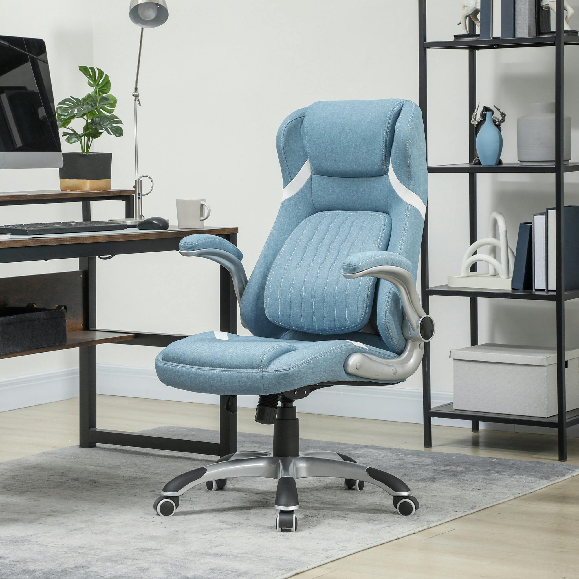 Rackhams Beige/Blue Fabric Office Desk Chair W/ Adjustable Height Tilt Function - Yes - Office Chair