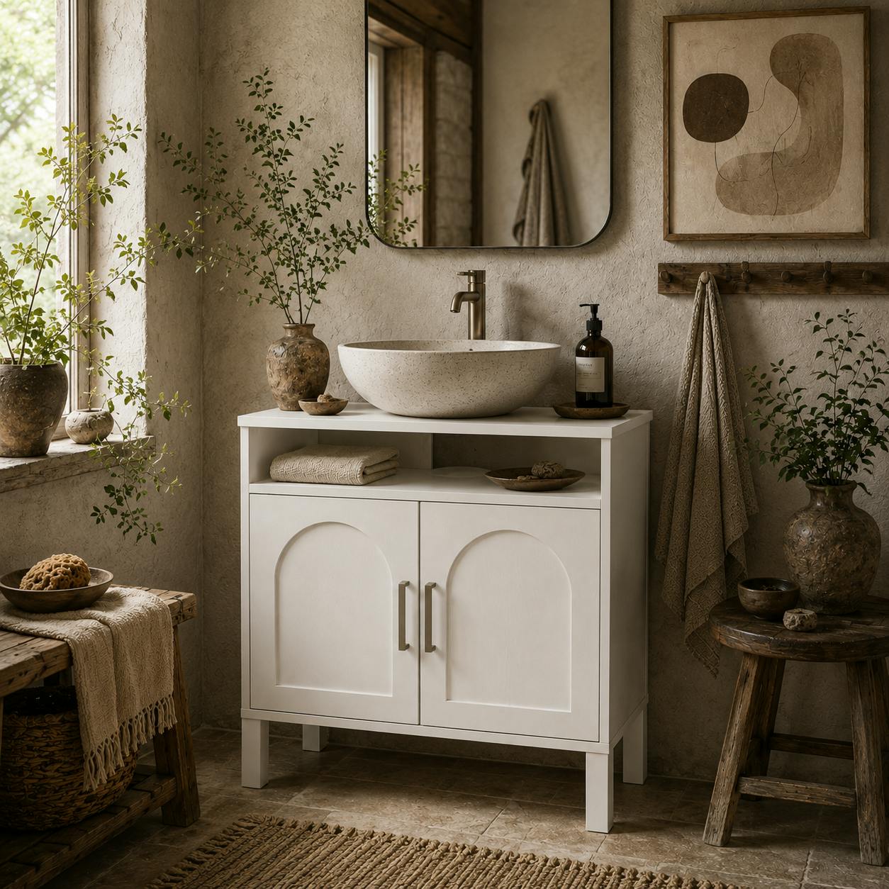 B&Q -  Nenola Cream White Under-Sink Storage Cabinet With U-Shaped Cut-Out 60W X 30D X 63H Cm - Image 3