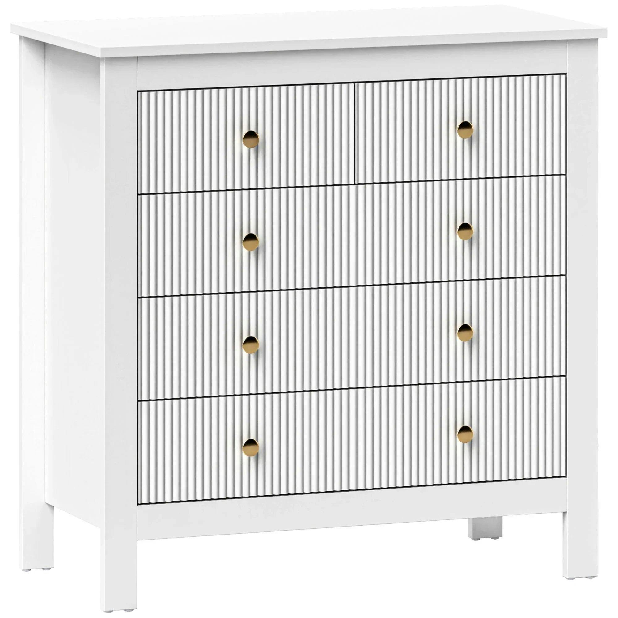 B&Q - Fluted Bedroom Chest Of Drawers W/ 5 Drawers Gold Tone Handles White - Image 3