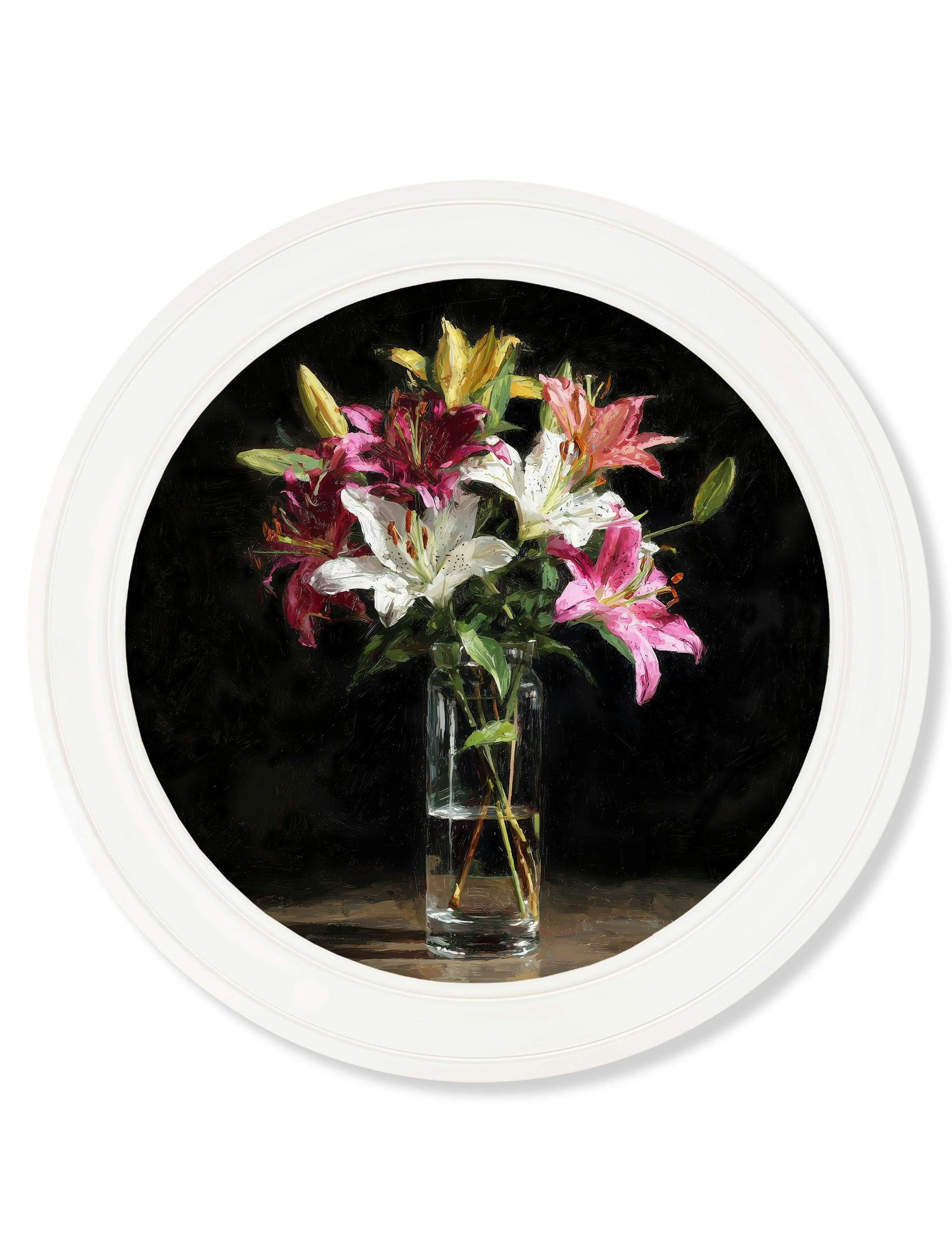 Rackhams Dark/White Blush Lilies After - Oxford Strong Round Frame - Lilies After - 70 X 70Cm