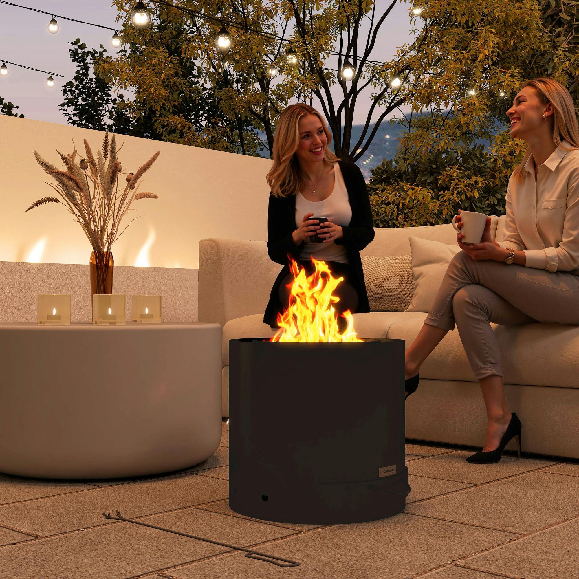 Rackhams Black Outdoor Round Fire Pit With Ash Tray And Fire Poker,