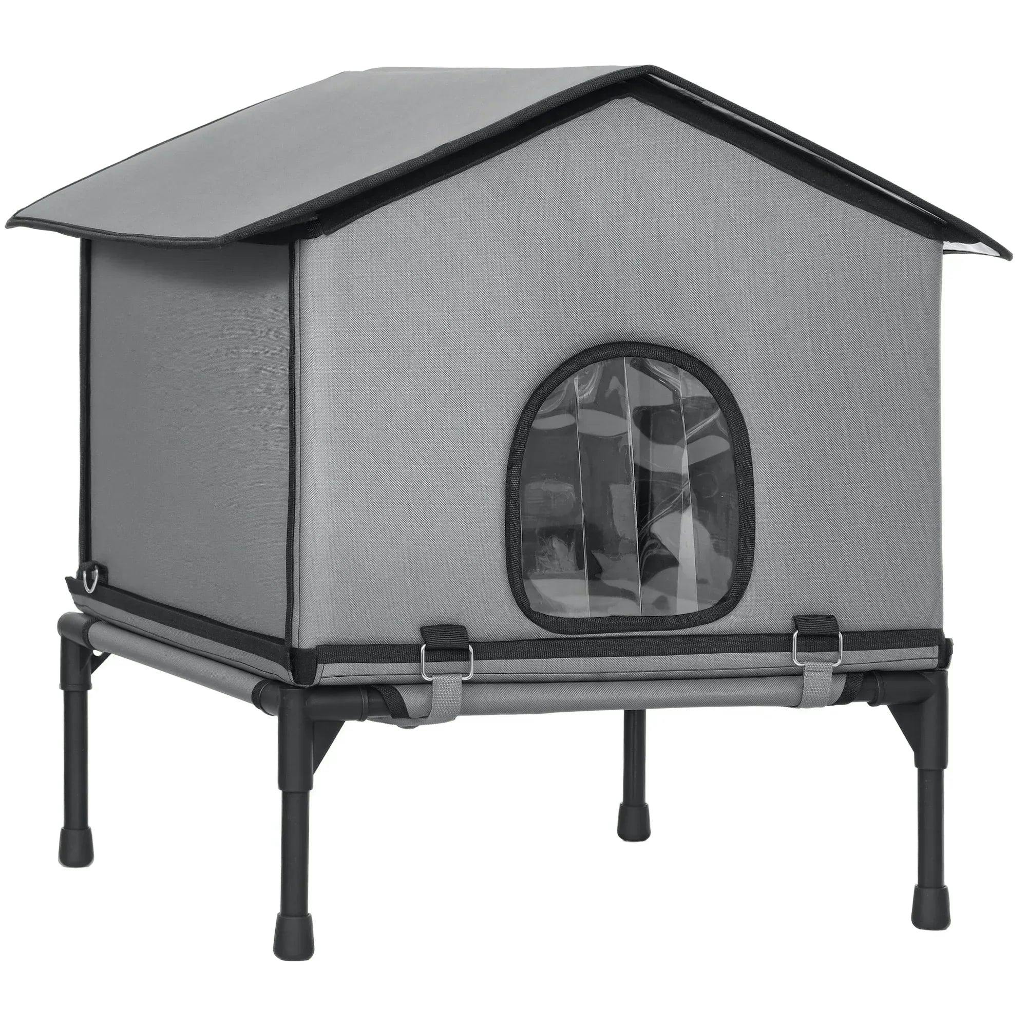 Pawhut Outdoor Cat House, Cat Shelter With Elevated Base, Grey - Image 5