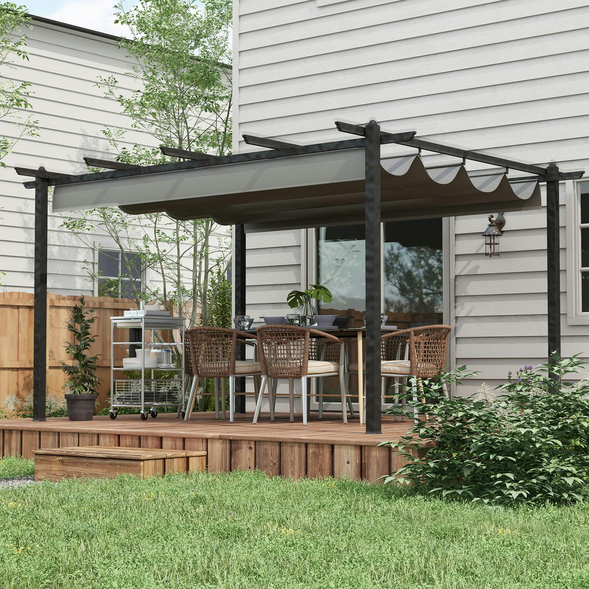 Rackhams 4 X 3(M) Aluminium Pergola Gazebo Garden Shelter W/ Retractable Roof