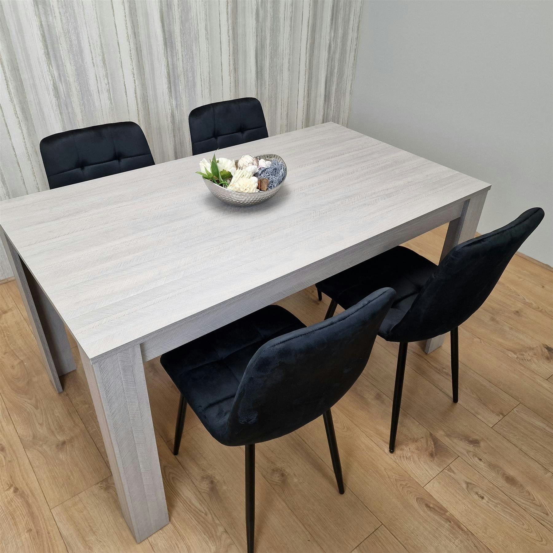 Kosy Koala Unisex Brown Modern Rectangle Dining Table Set W/ 4 Black Velvet Chairs Dining Room Furniture In - Image 2