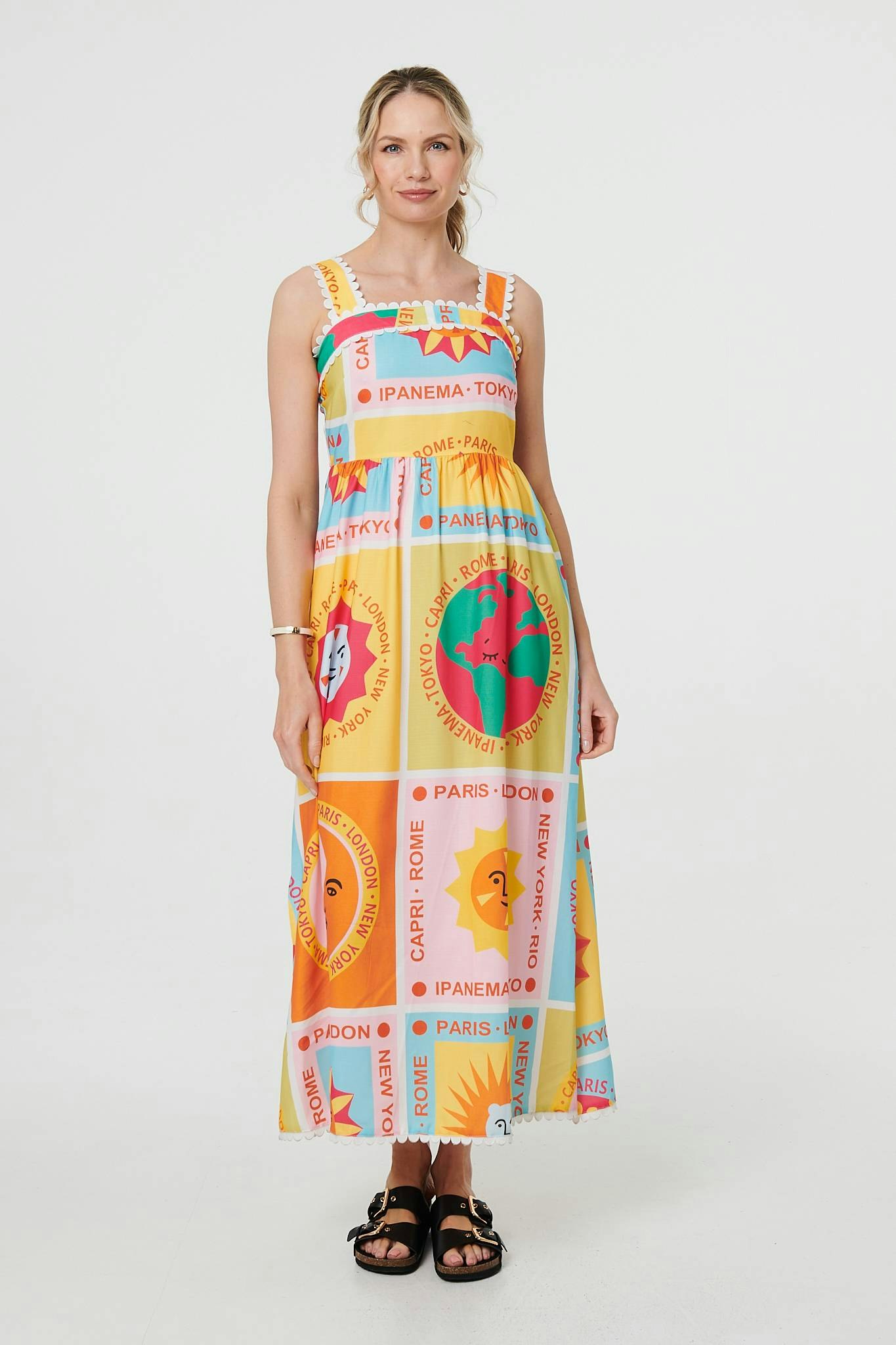 Izabel London Orange Patchwork Print Sleeveless Maxi Dress - 16